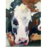 Lesley Heath Framed Oil on Canvas titled Study of Cows, signed by the artist. Measures 38 x 38cm