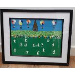 Gordon Baker Original Framed, Glazed and Signed Oil on Paper titled "Sunday Cricket".