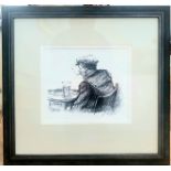 Norman Cornish Framed and Glazed, Limited Edition Signed Giclee Print of Man at Table. Number 29/100