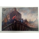 Norman Cornish Unframed Open Edition Print of Boys on Fence. Size is 15 inches x 11 inches.