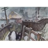 Norman Cornish Large Unframed Unlimited Edition Print titled "Pit Road - Winter". Size is 22 inches