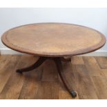 Victorian Circular Leather Topped Occasional Table measuring 42 inches in diameter x 21 inches high