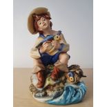 Capodimonte Fisher Boy Figurine, Model 343, Signed to Reverse by Cortese, Certificate Guarantee