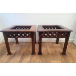 Pair of Matching Glazed Oak Side Tables plus One Larger Matching Oak Side Table (no glass)