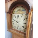 Pine Cased Grandfather Clock with Hunting Scene Painted Dial. Clock bears name of James Glass