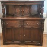 Jacobean Style Carved Oak Victorian Sideboard with Cutlery Drawer.