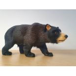 Vintage German Realistic Black Bear Figure with Fur, measuring 10 inches