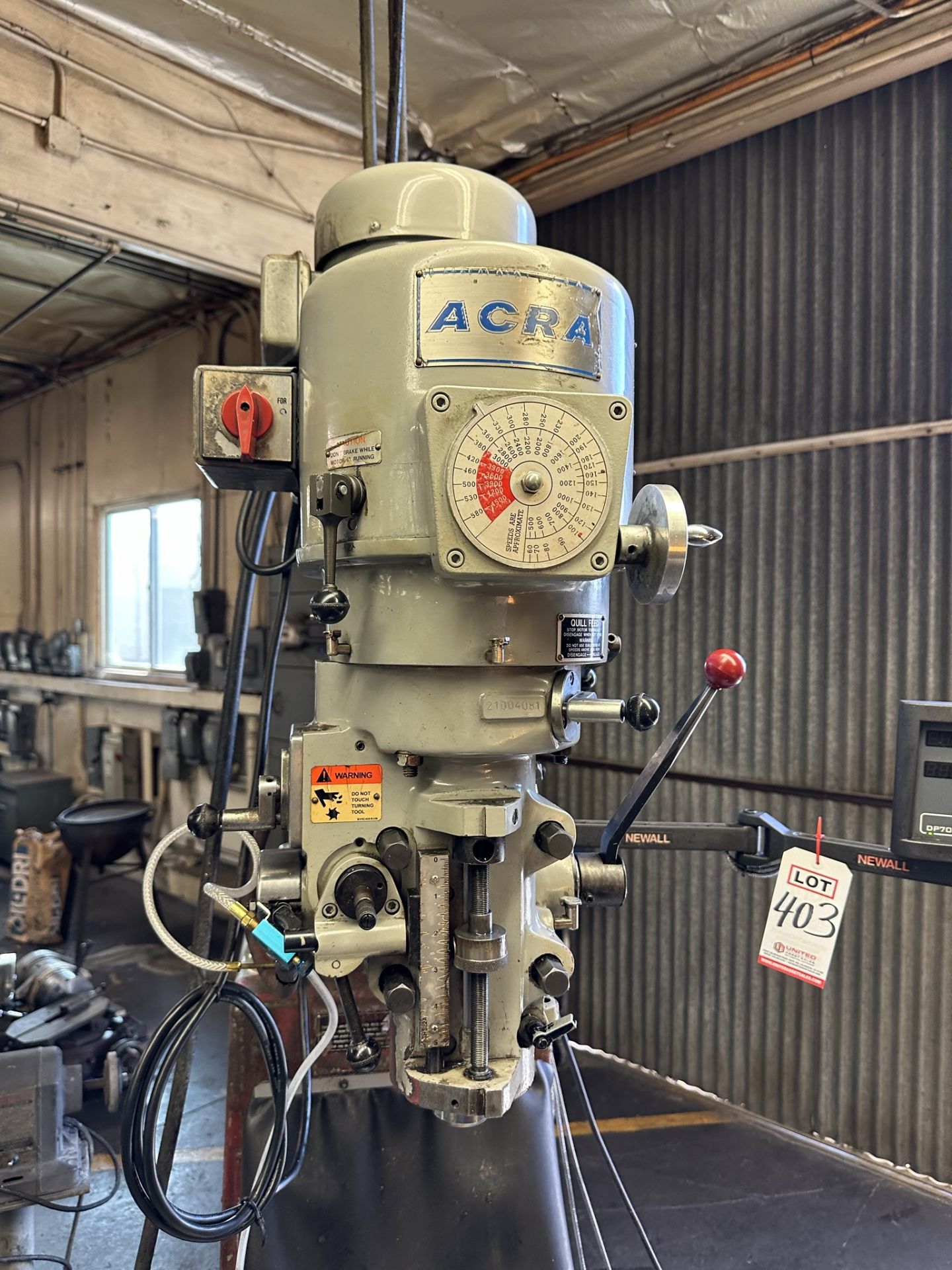 ACRA VERTICAL MILL, 10" X 50" TABLE, POWER FEED, NEWALL DRO, S/N 21004081 - Image 3 of 8