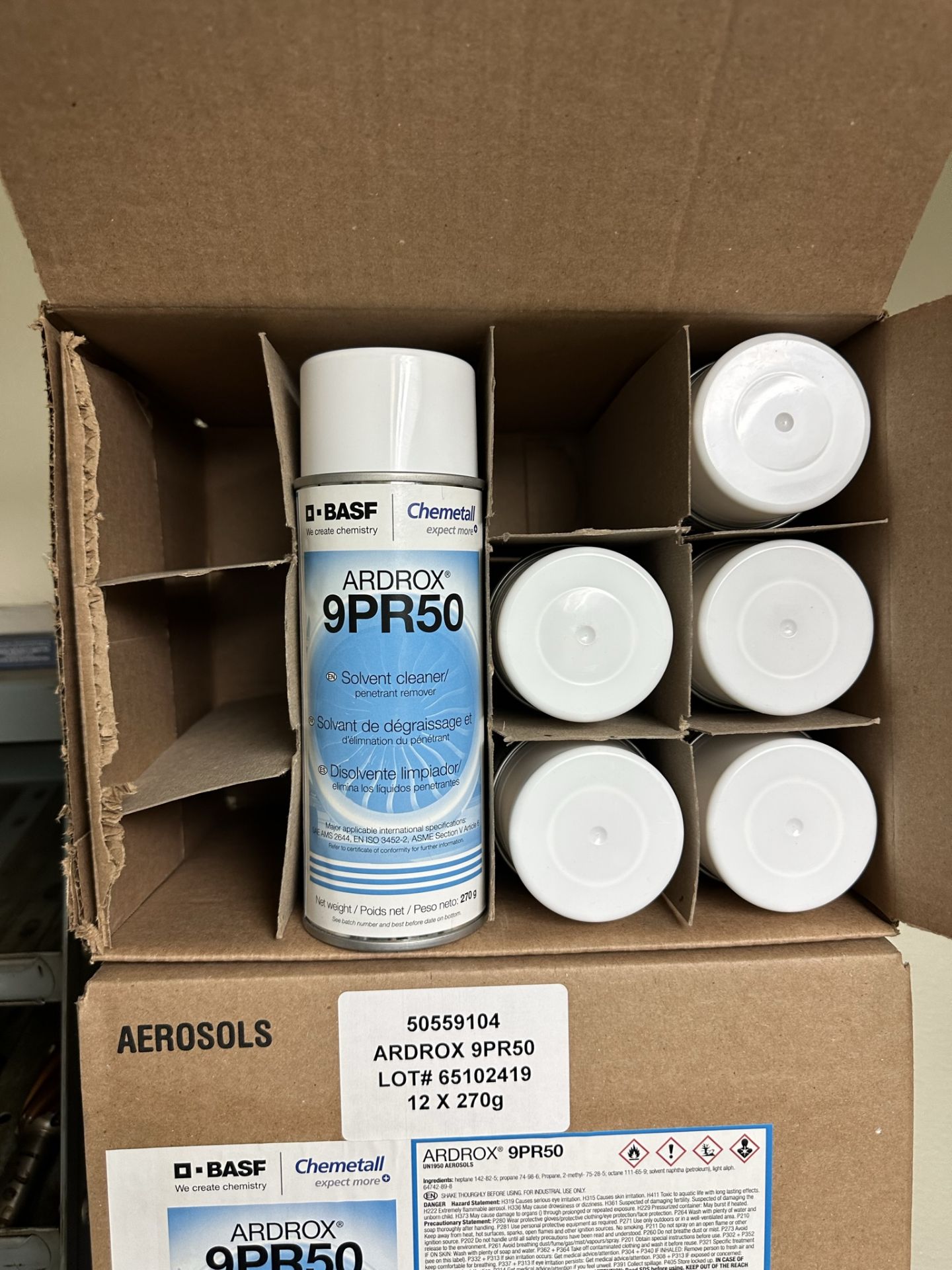 LOT - (18) CANS OF ARDROX 9PR50 SOLVENT CLEANER AND (12) CANS OF ARDROX 906 VISIBLE WATER WASHABLE - Image 4 of 4