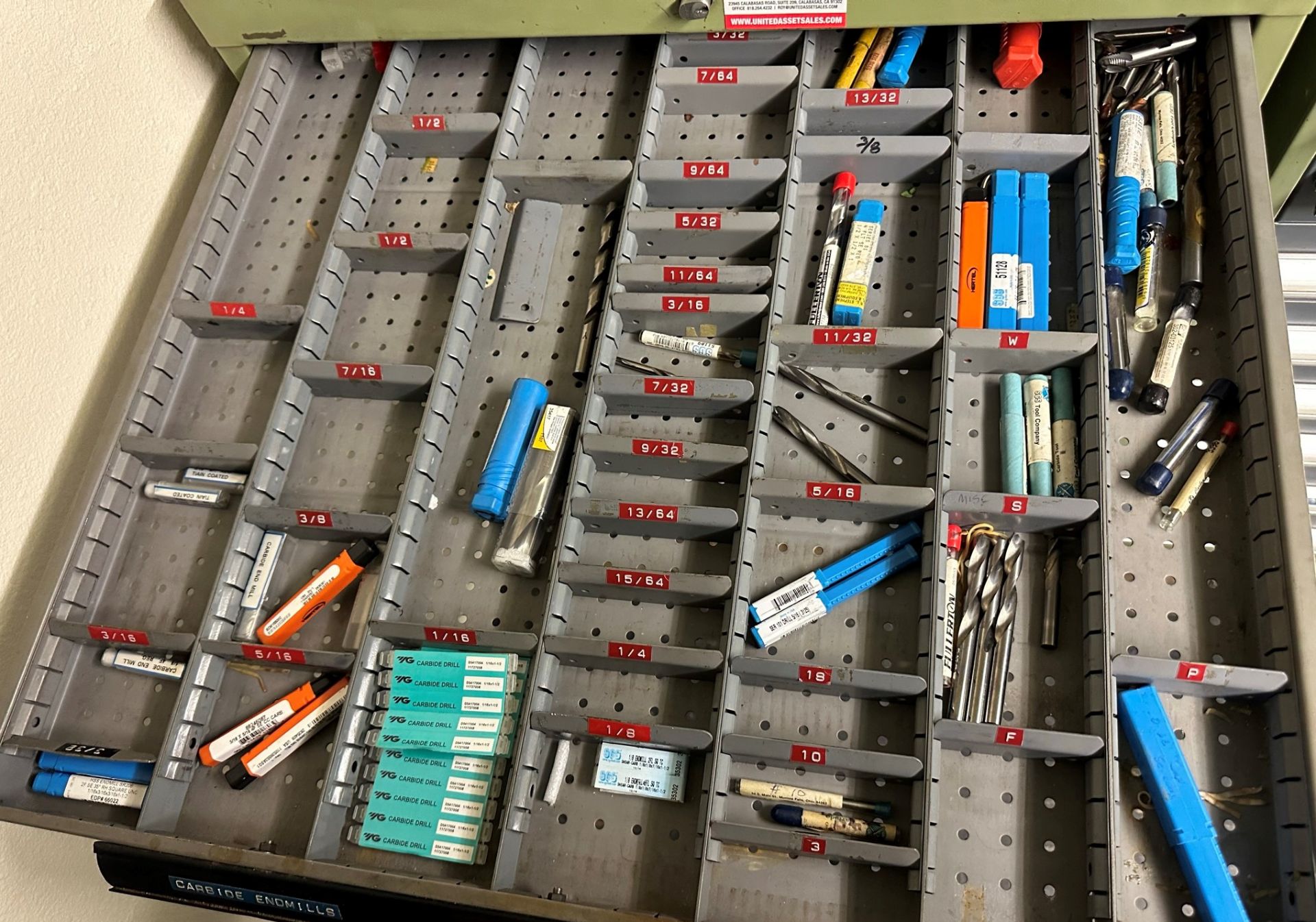10-DRAWER TOOL CABINET, W/ CONTENTS OF TOOLING, TO INCLUDE: CARBIDE DRILLS, END MILLS, ROUGHING - Image 2 of 14