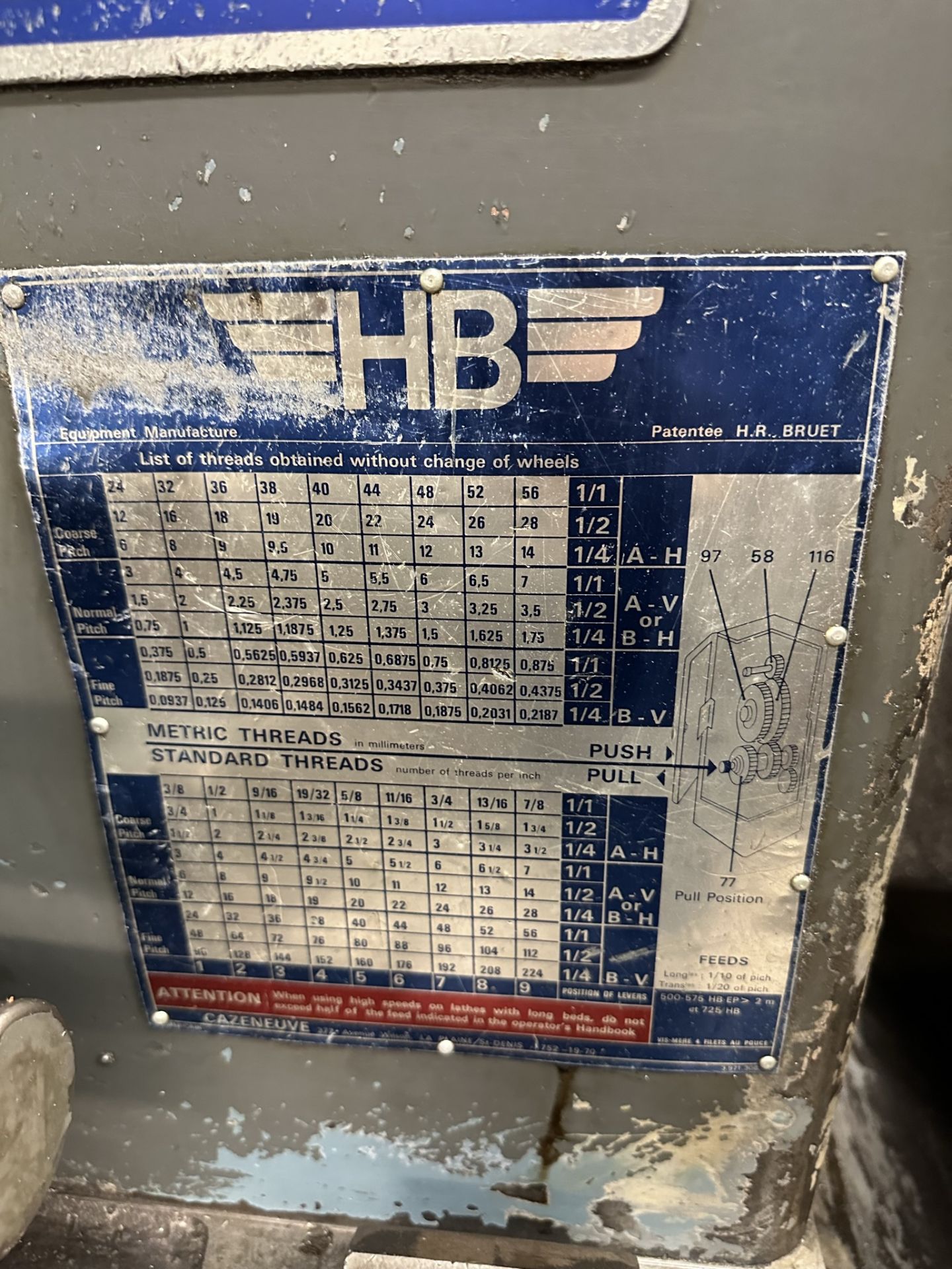 CAZENEUVE HB 725 ENGINE LATHE, NEWALL DRO, 12" 6-JAW CHUCK, 3-1/4" THROUGH HOLE, TAILSTOCK, STEADY - Image 4 of 10