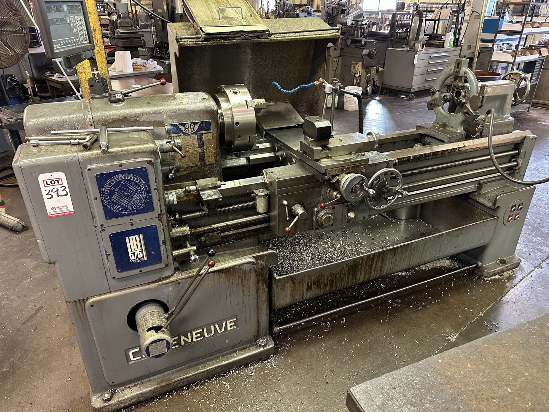 CAZENEUVE HB 575 ENGINE LATHE, NEWALL DRO, 12" 6-JAW CHUCK, 2" THROUGH HOLE, TAILSTOCK, STEADY REST