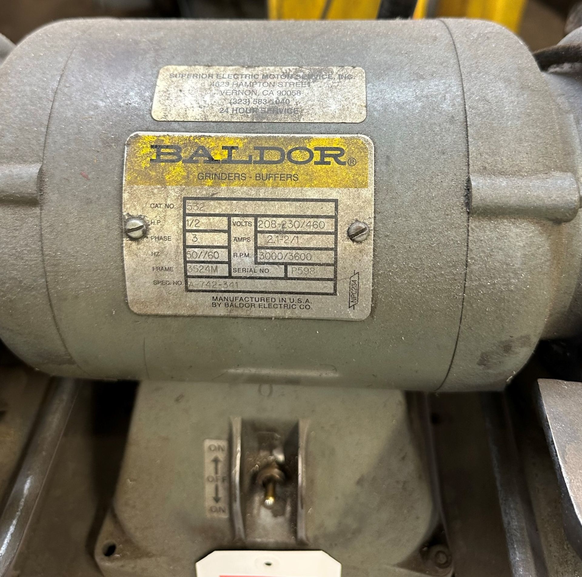 BALDOR 6" DIAMOND TOOL GRINDER, CAT. NO. 532, 1/2 HP, PEDESTAL - Image 2 of 3