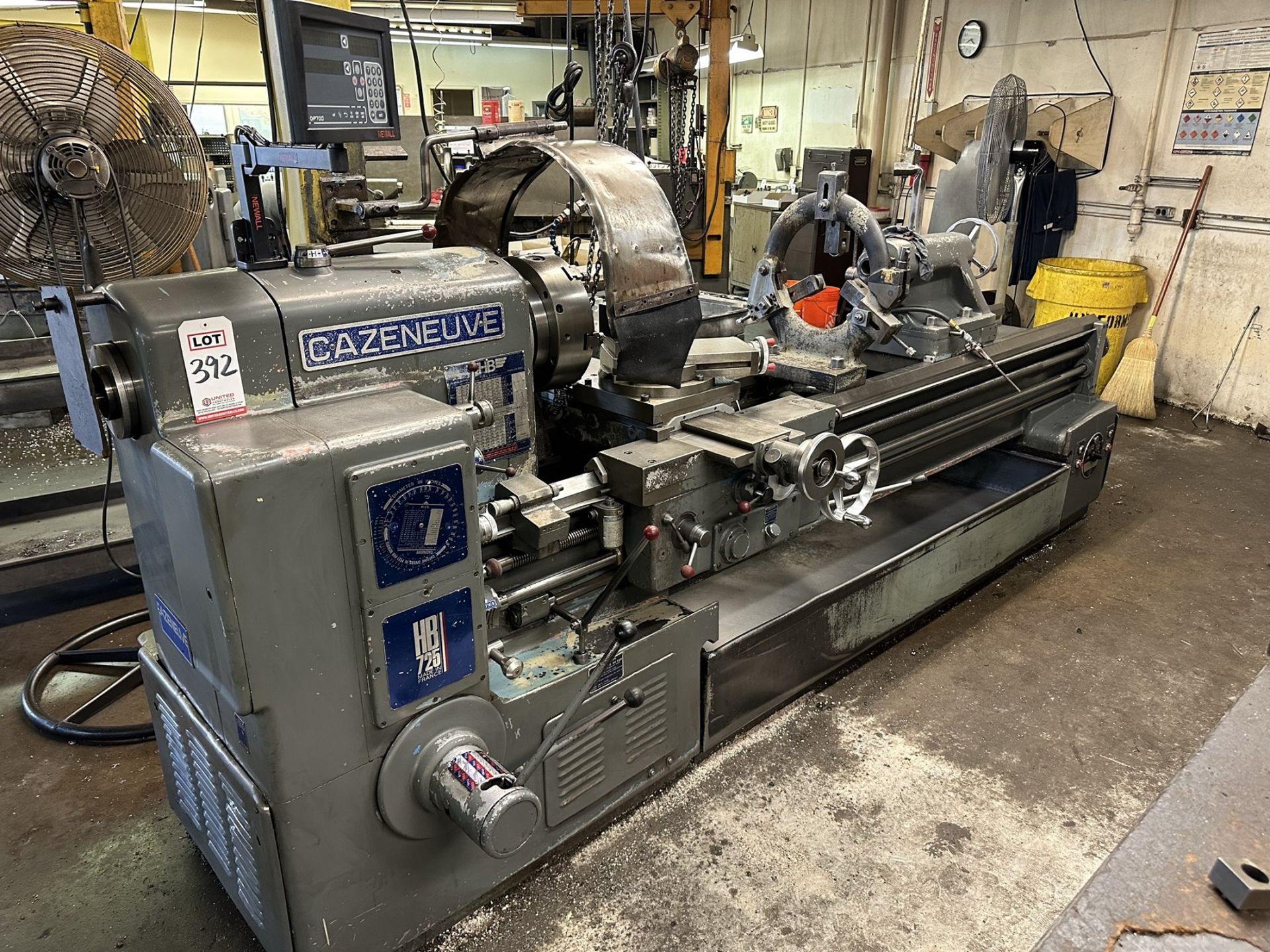 CAZENEUVE HB 725 ENGINE LATHE, NEWALL DRO, 12" 6-JAW CHUCK, 3-1/4" THROUGH HOLE, TAILSTOCK, STEADY