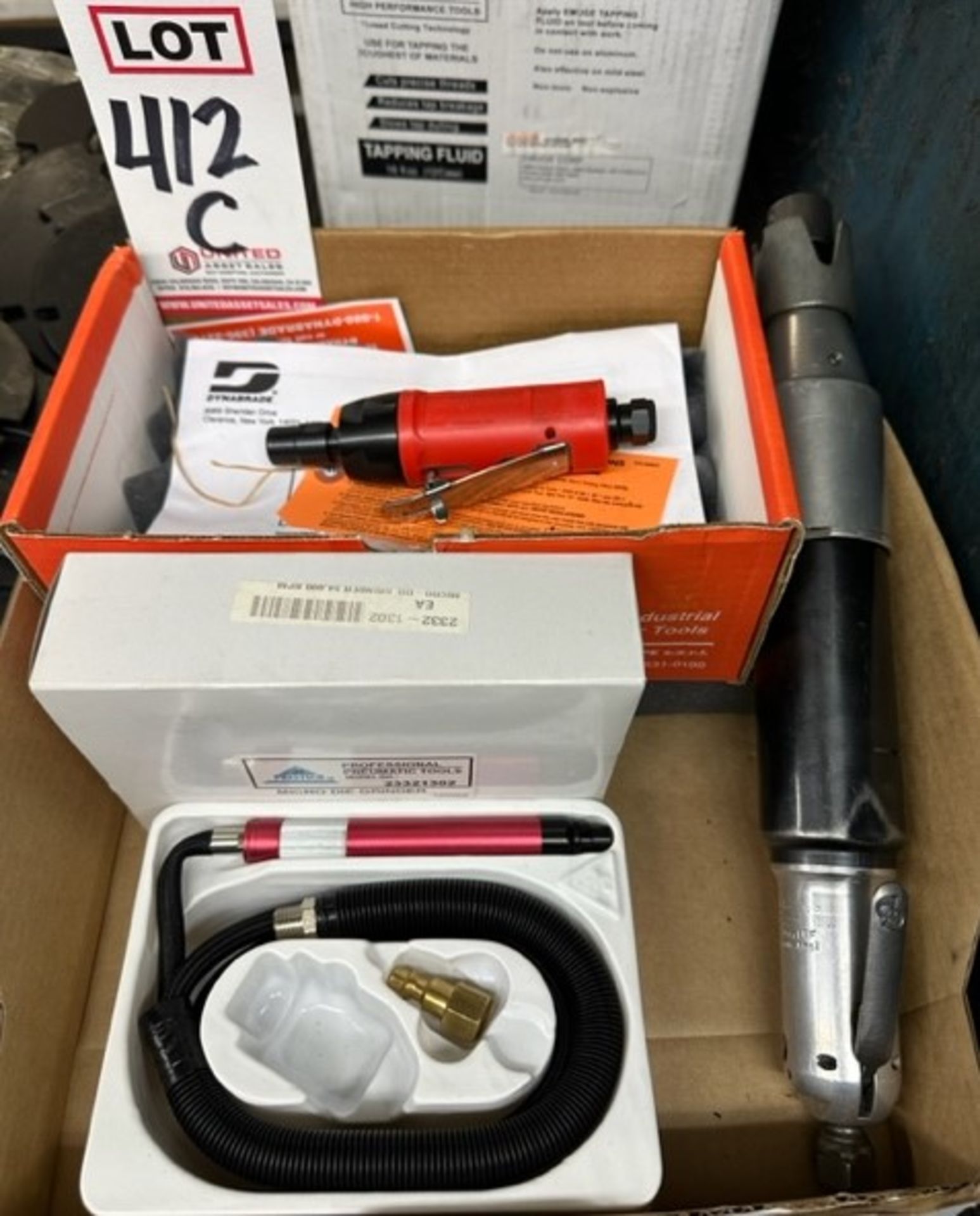 LOT - CHICAGO PNEUMATIC RECIPISAW NO. 357LEF, DYNABRADE AUTOBRADE MODEL 1800 1/4" DIE GRINDER (NEW),