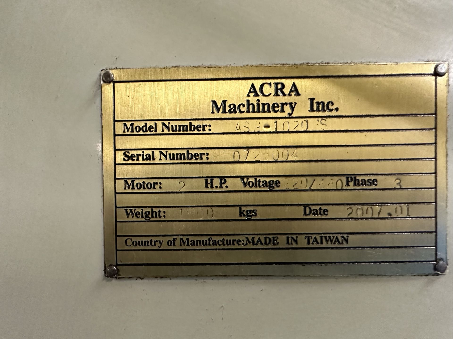 ACRA ASG-1020HS RECIPROCATING SURFACE GRINDER, S/N 0725004 - Image 6 of 7