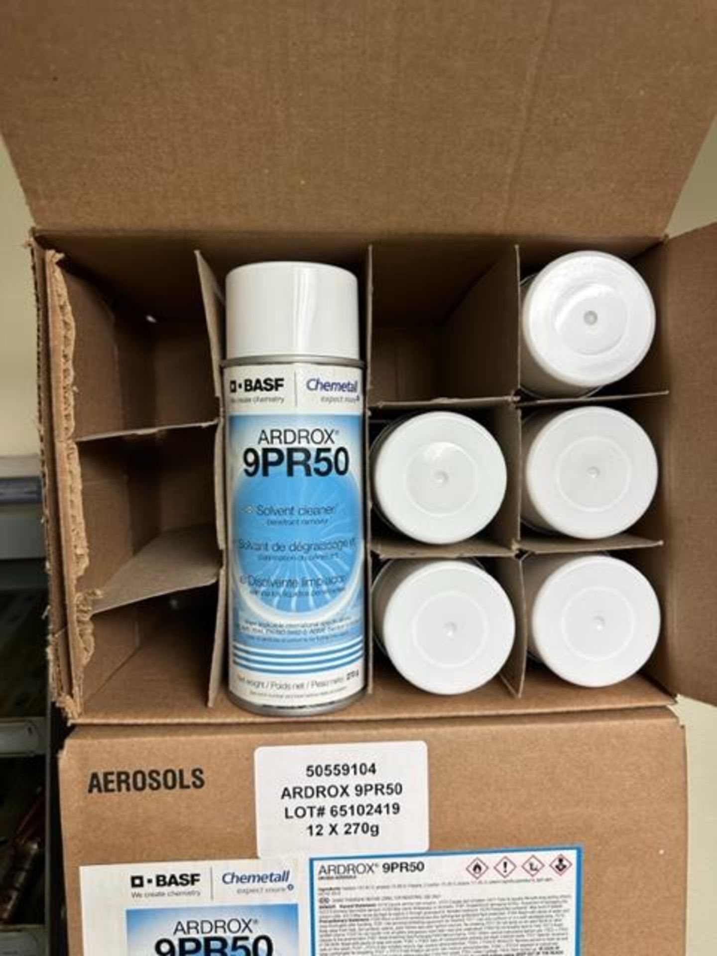 LOT - (18) CANS OF ARDROX 9PR50 SOLVENT CLEANER AND (12) CANS OF ARDROX 906 VISIBLE WATER WASHABLE - Image 3 of 4