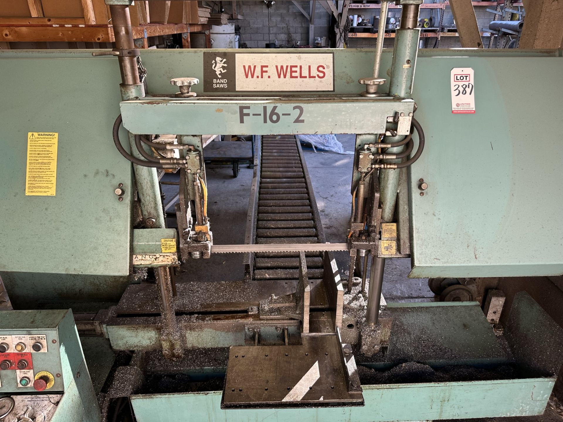 W.F. WELLS HORIZONTAL BAND SAW, MODEL F-16-2, S/N A3480-F11819, W/ 10' OF 14" ROLLER CONVEYOR - Image 2 of 7