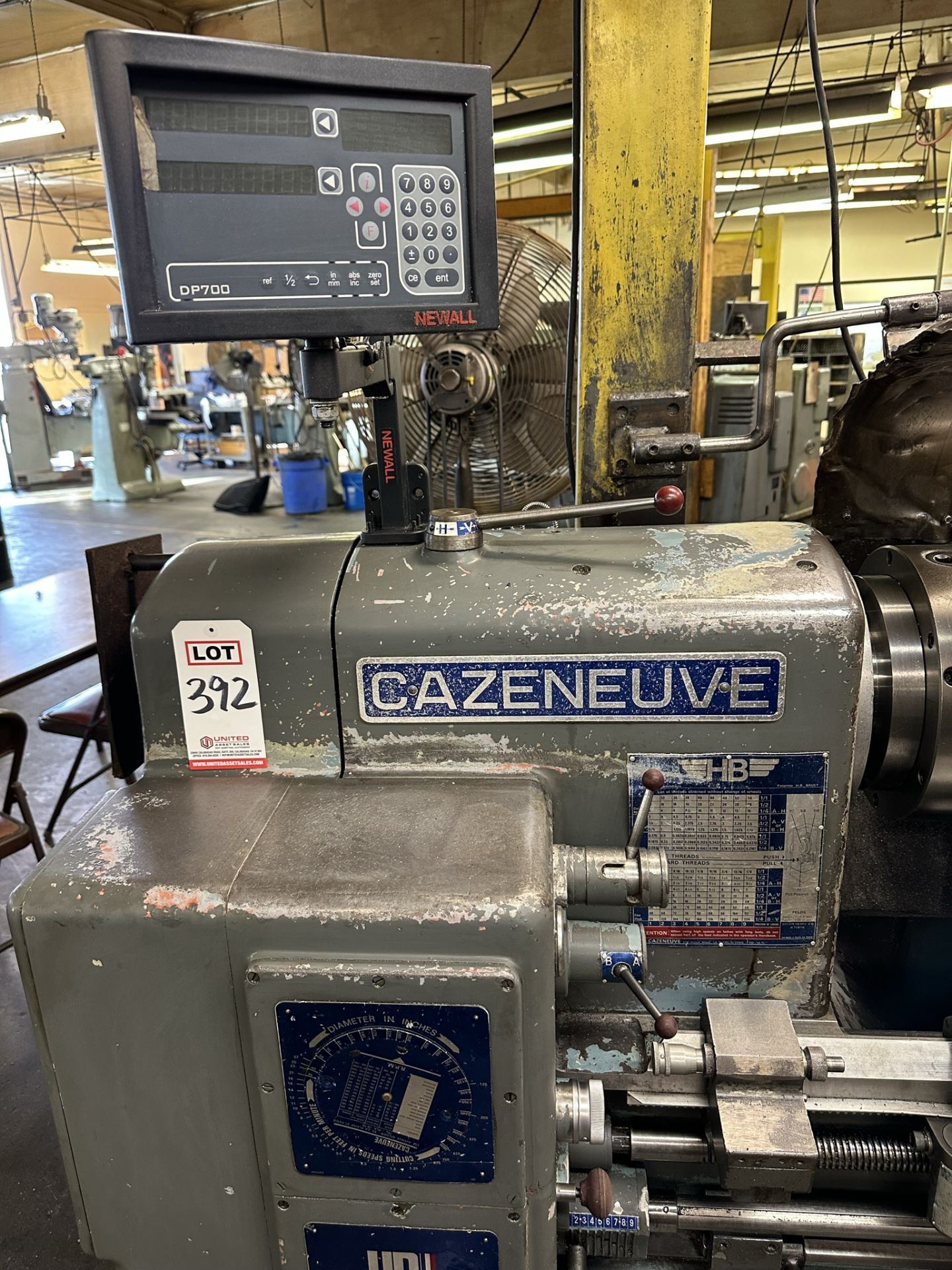 CAZENEUVE HB 725 ENGINE LATHE, NEWALL DRO, 12" 6-JAW CHUCK, 3-1/4" THROUGH HOLE, TAILSTOCK, STEADY - Image 5 of 10