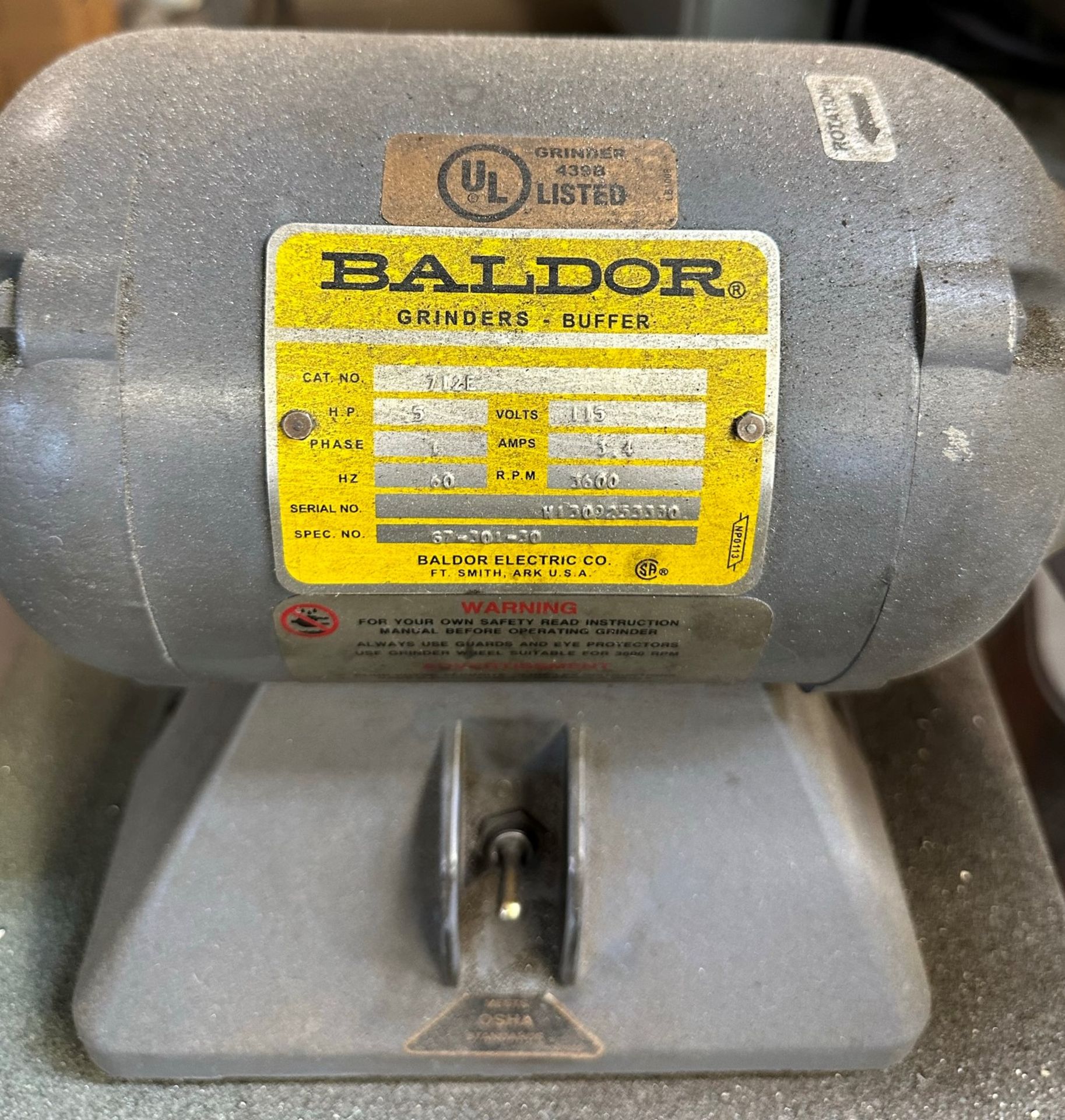 BALDOR 7" DOUBLE END GRINDER, CAT. NO. 712E, 1/2 HP, PEDESTAL - Image 2 of 2