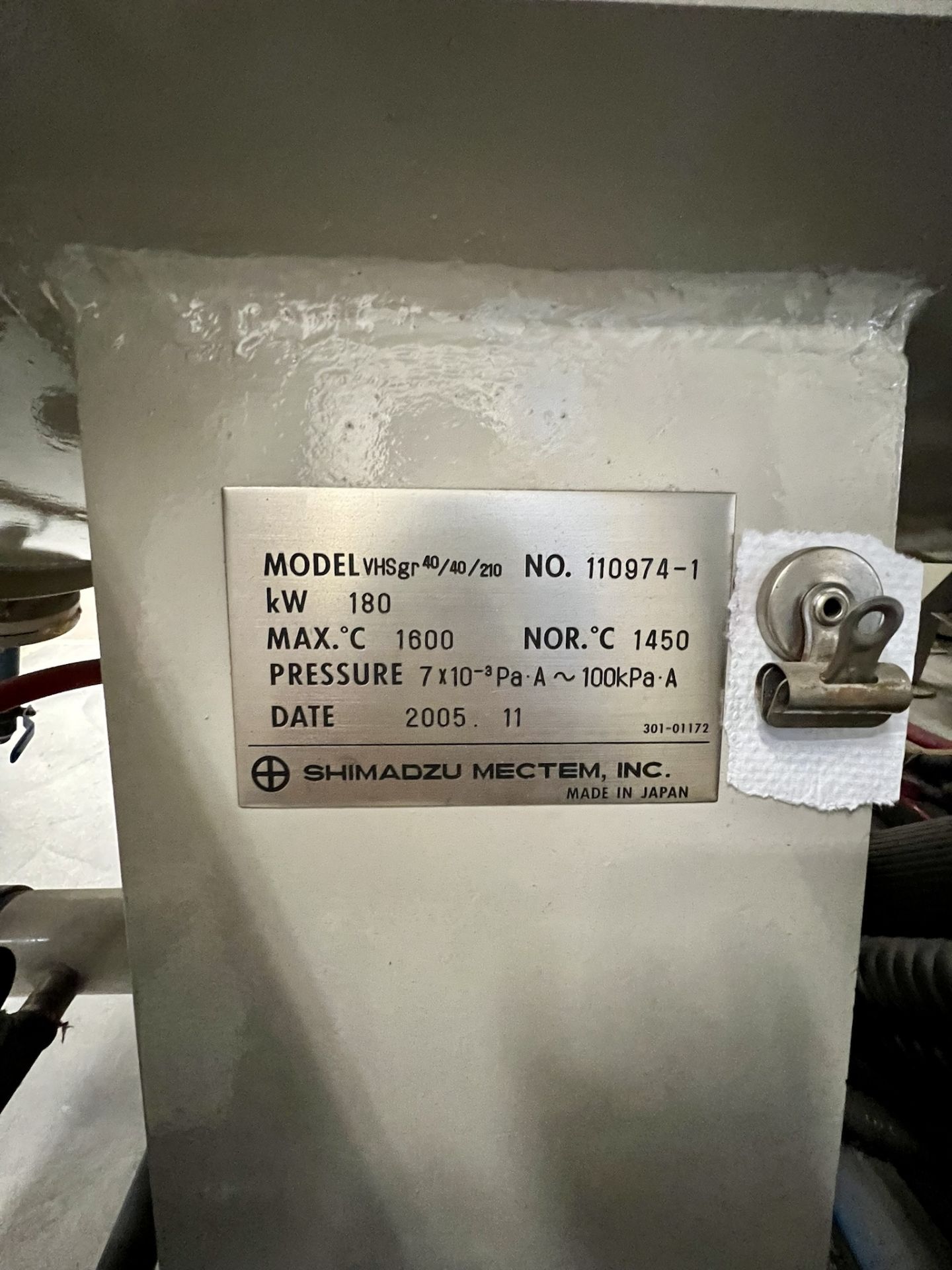 2005 SHIMADZU VACUUM BRAZING FURNACE, MODEL VHSGR 40/40/210, MAX. C 1600 DEGREES, PRESSURE 7X10-3PA. - Image 38 of 39