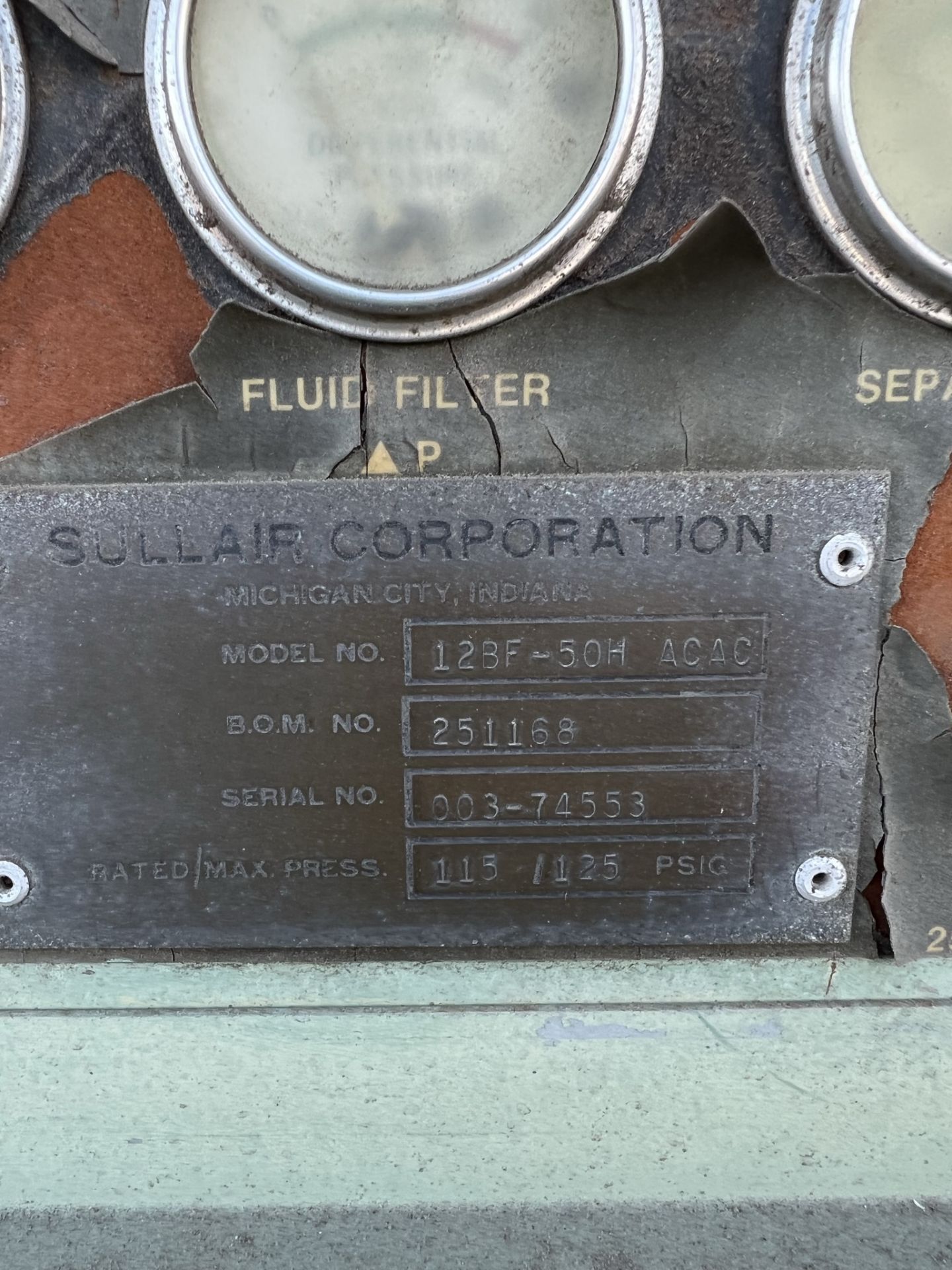 SULLAIR AIR COMPRESSOR, MODEL 12BF-50H ACAC, 50 HP, S/N 003-74553 - Image 3 of 3