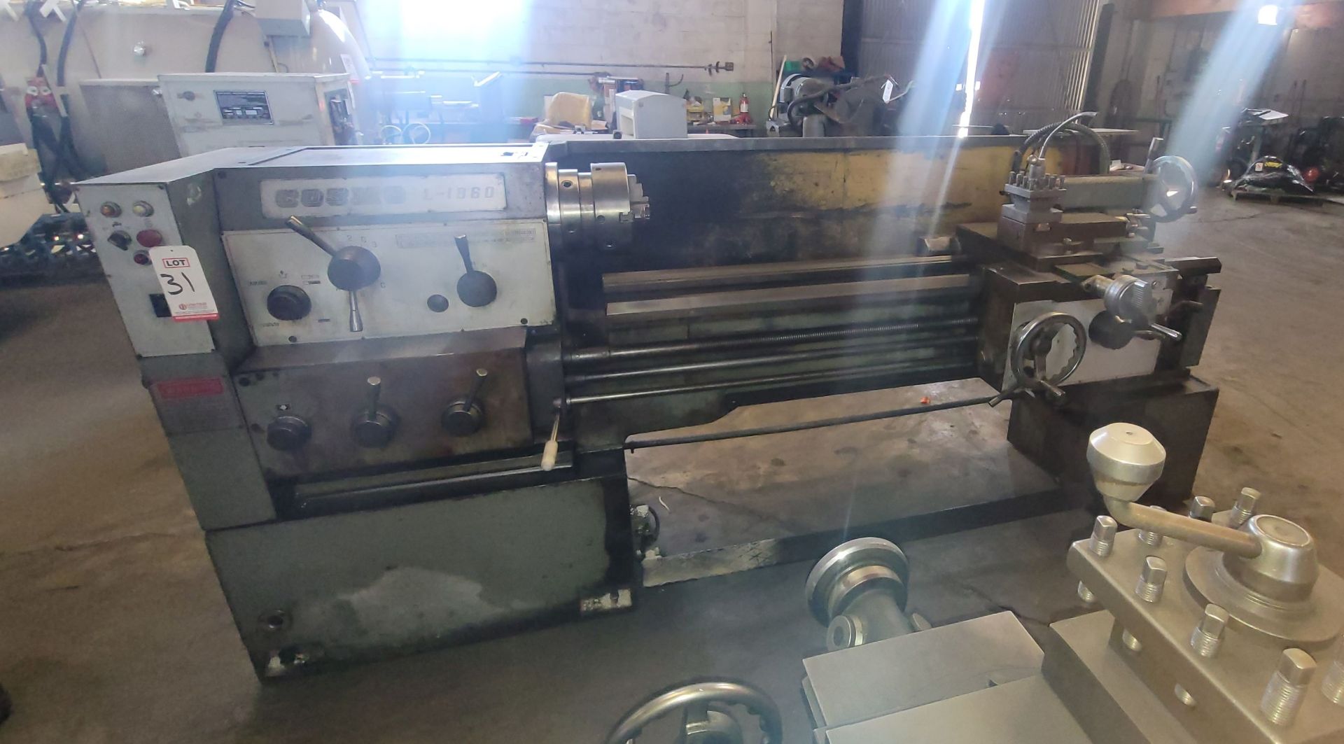 COSMO 18" X 60" GAP BED ENGINE LATHE, MODEL L-1860, S/N 128212, 10" 3-JAW CHUCK, TAILSTOCK, 3-1/4"