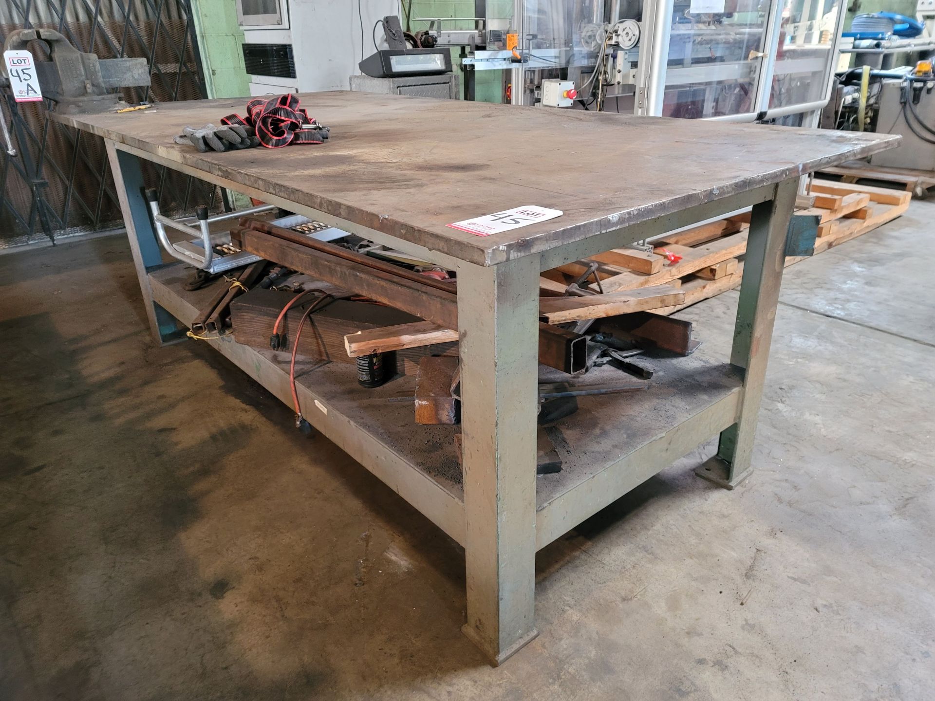 WELDING/FABRICATION TABLE W/ 97" X 48-3/4" X 1" THICK STEEL TOP