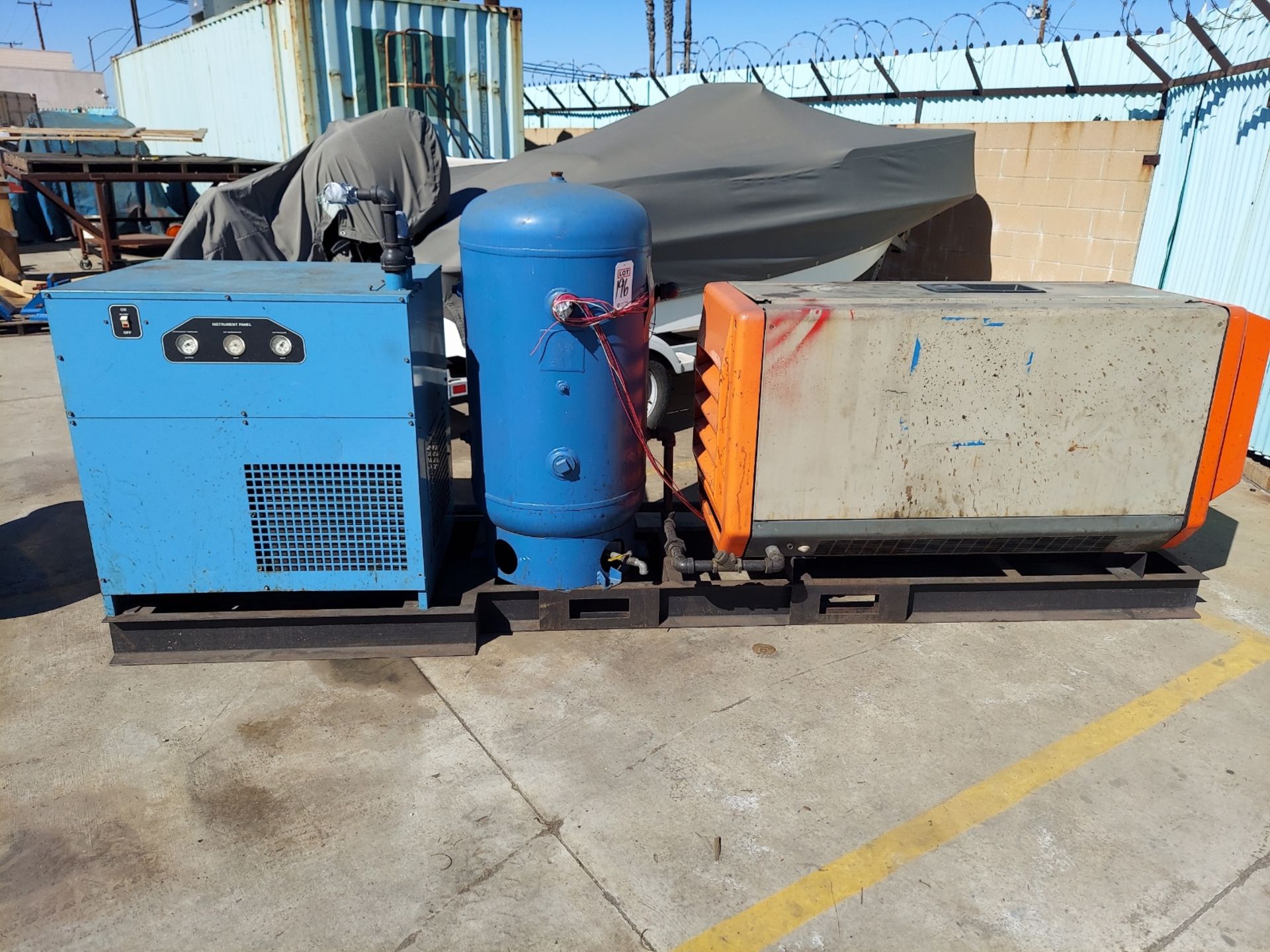 MATTEI SCREW TYPE AIR COMPRESSOR, ARROW AIR DRYER, RECEIVING TANK, SKID MOUNTED FOR TRAVEL - Image 2 of 14