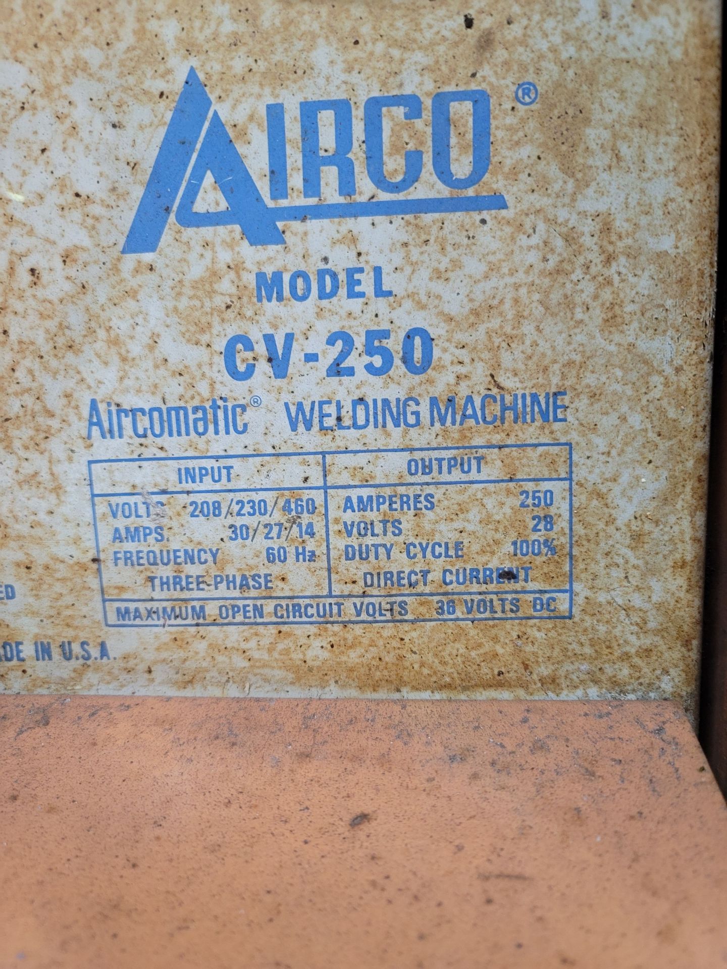 AIRCO CV-250 WELDING POWER SOURCE, CODE: 0175, STOCK NO. 1346-7007, S/N RG710221 - Image 3 of 5