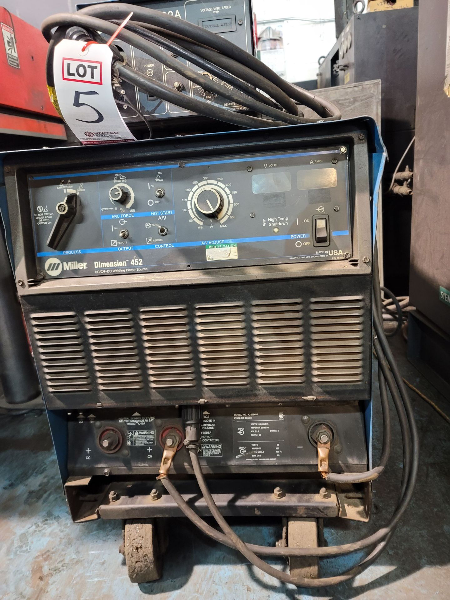 MILLER DIMENSION 452 MULTIPROCESS WELDING POWER SUPPLY, STOCK NO. 903255, S/N KJ209486, W/ MILLER - Image 2 of 6