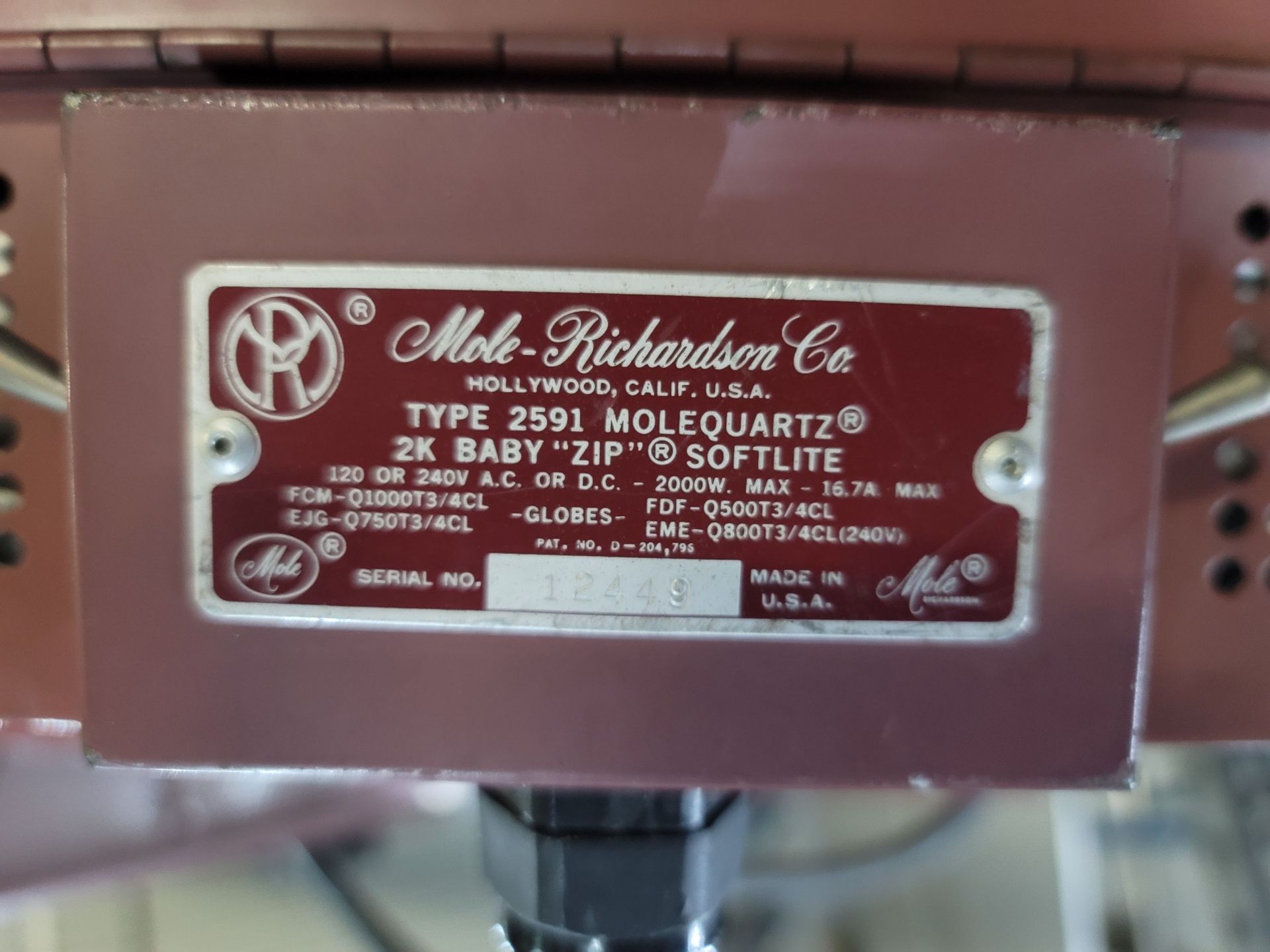 MOLE-RICHARDSON TYPE 2591 MOLEQUARTZ 2K BABY ZIP SOFTLITE, S/N 12449 - Image 3 of 3