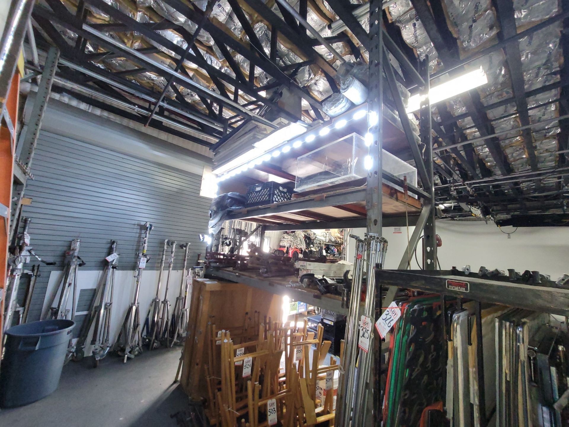LOT - PALLET RACK: (1) SECTION, 8' BEAMS, 12' UPRIGHTS, PLYWOOD DECKING, CONTENTS NOT INCLUDED (