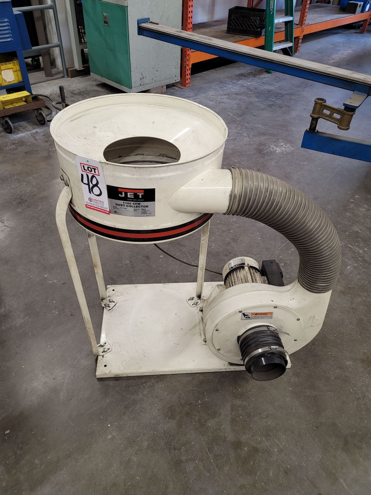 JET 1100 CFM DUST COLLECTOR, MODEL DC-1100A, 1-1/2 HP, SINGLE PHASE, S/N 40713873, MISSING THE