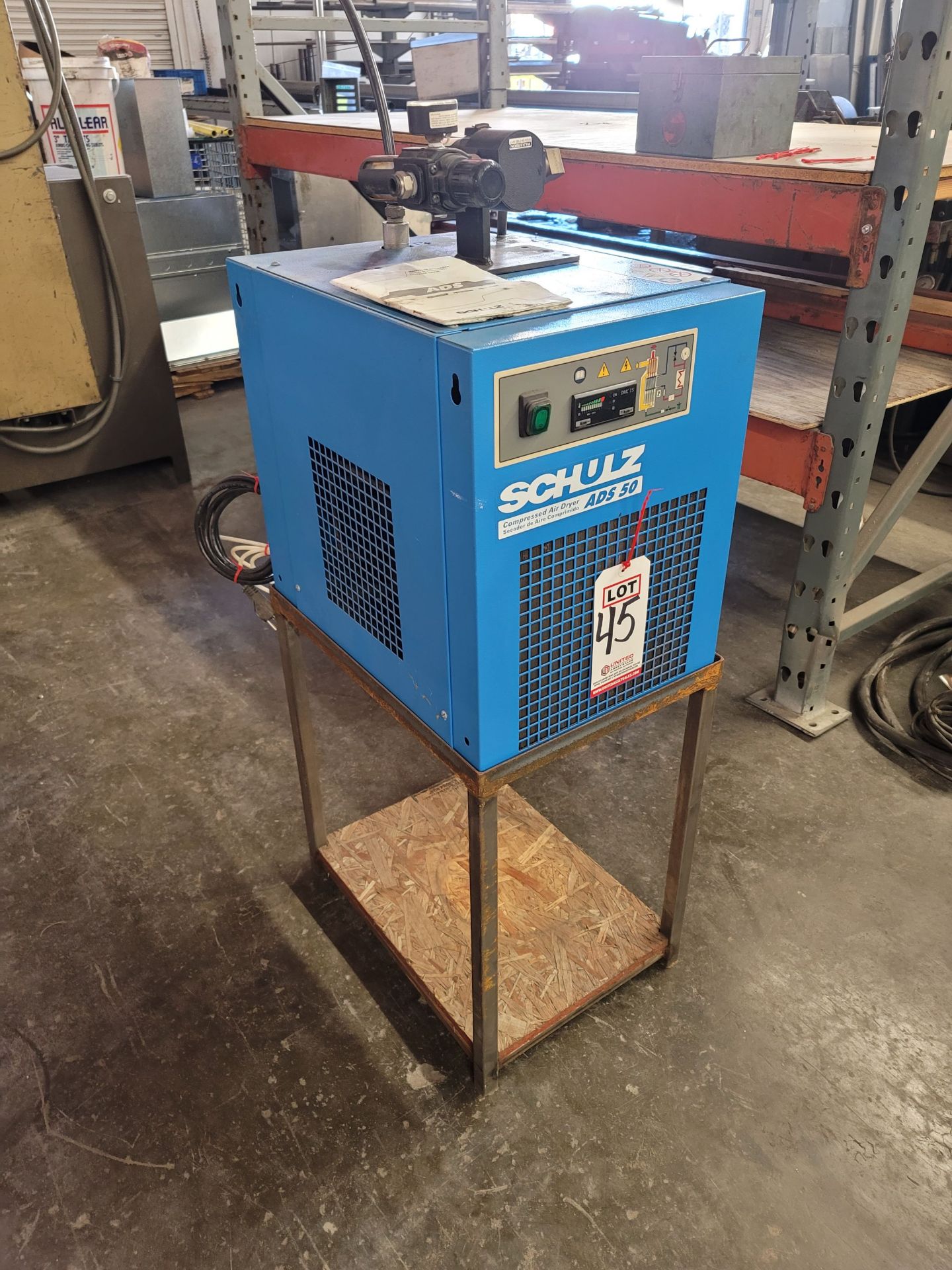 SCHULZ COMPRESSED AIR DRYER, MODEL ADS50-UP, NOMINAL FLOW RATE: 50 SCIM, S/N 17S011429, W/ STAND