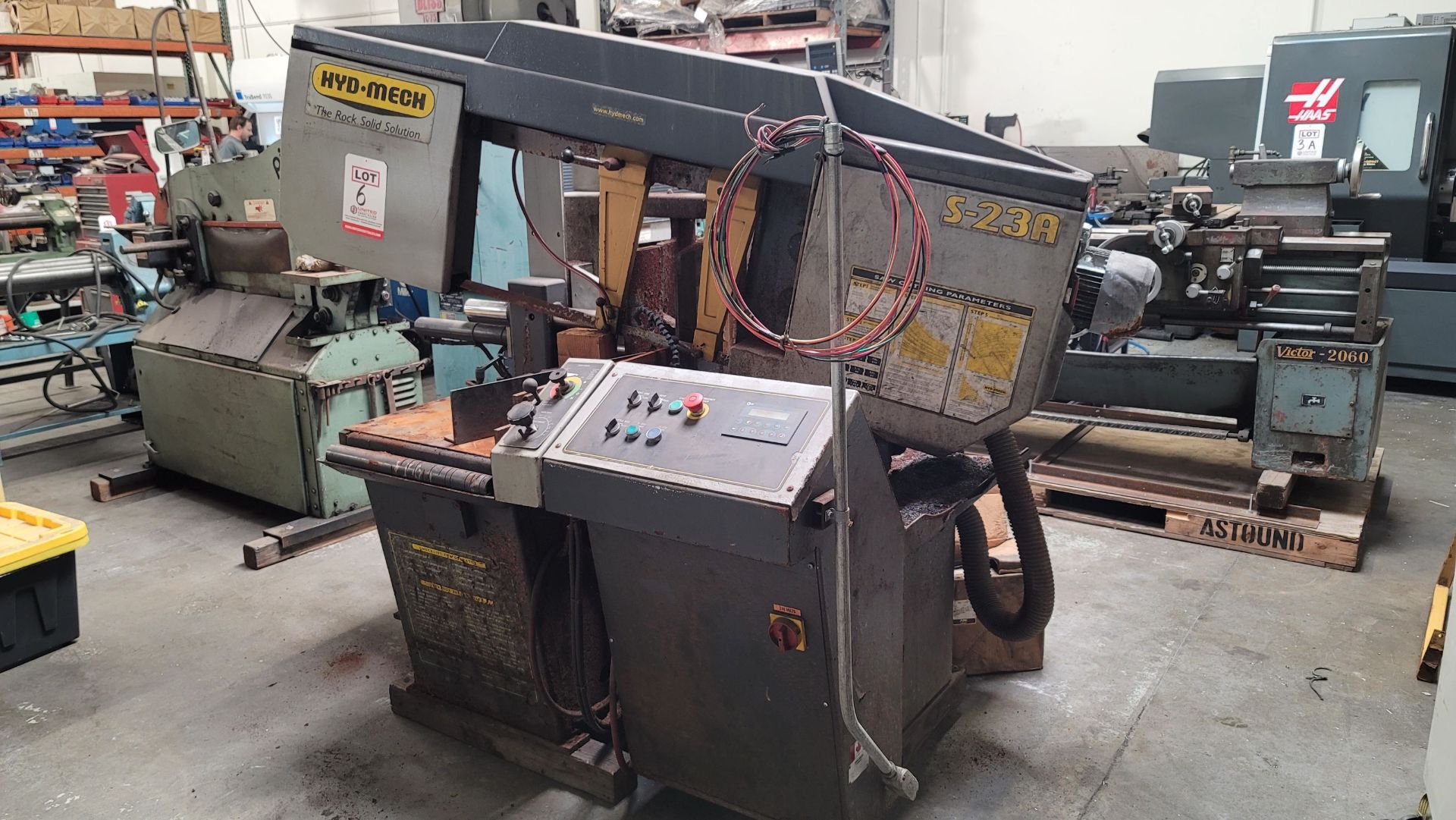 HYD-MECH S-23A HORIZONTAL AUTOMATIC MITER BAND SAW, 5+2 HP, 208V/60HZ, S/N XA1104294FD