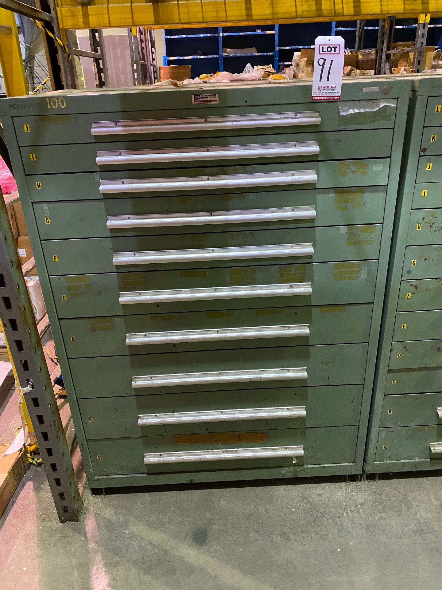 NU-ERA 45"W X 28"D X 60"T 10-DRAWER CABINET, WITH CONTENTS