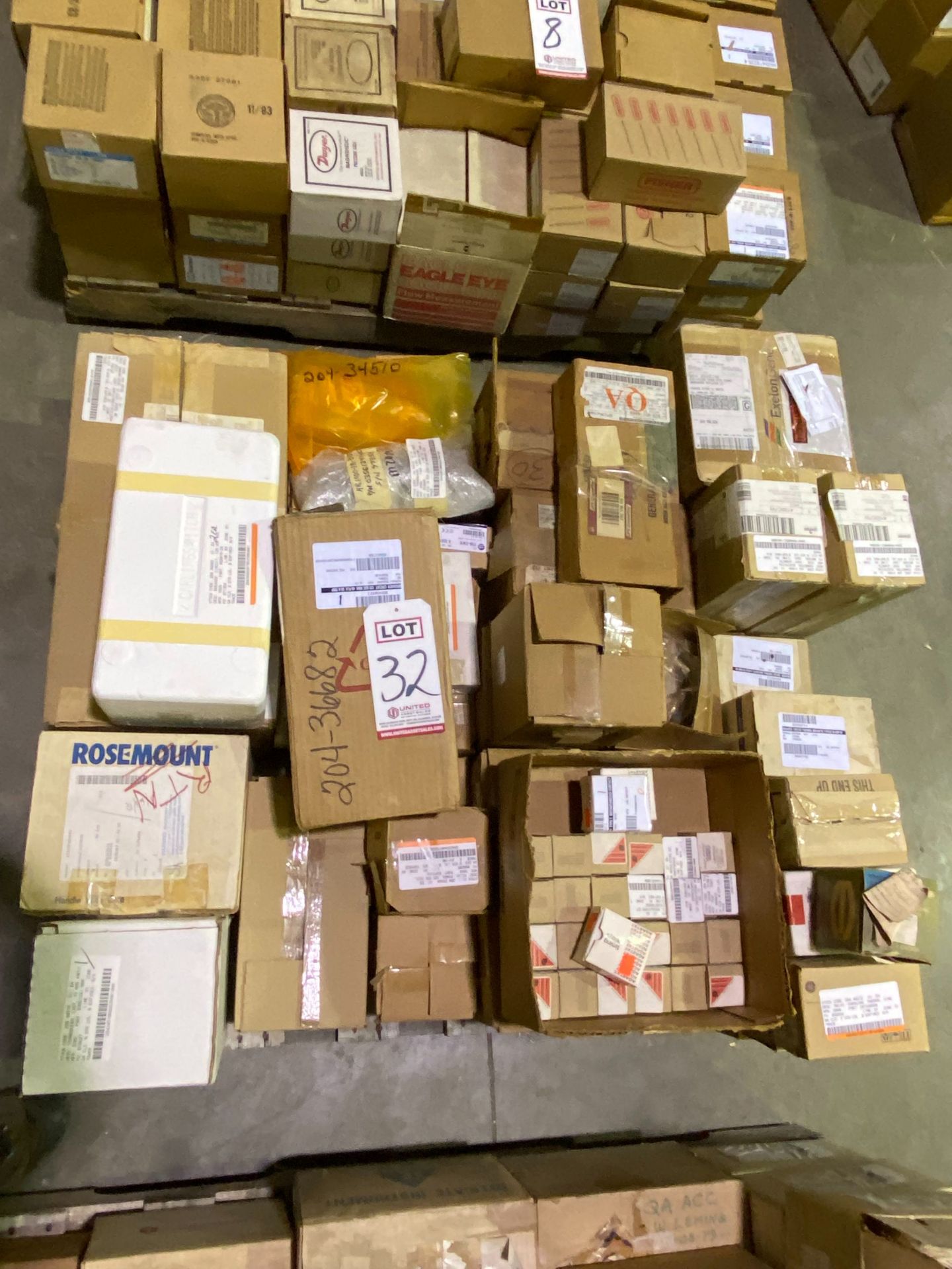 PALLET OF BREAKERS, RELAYS, SWITCHES, DIFFERENTIAL TRANSMITTERS & MISC.