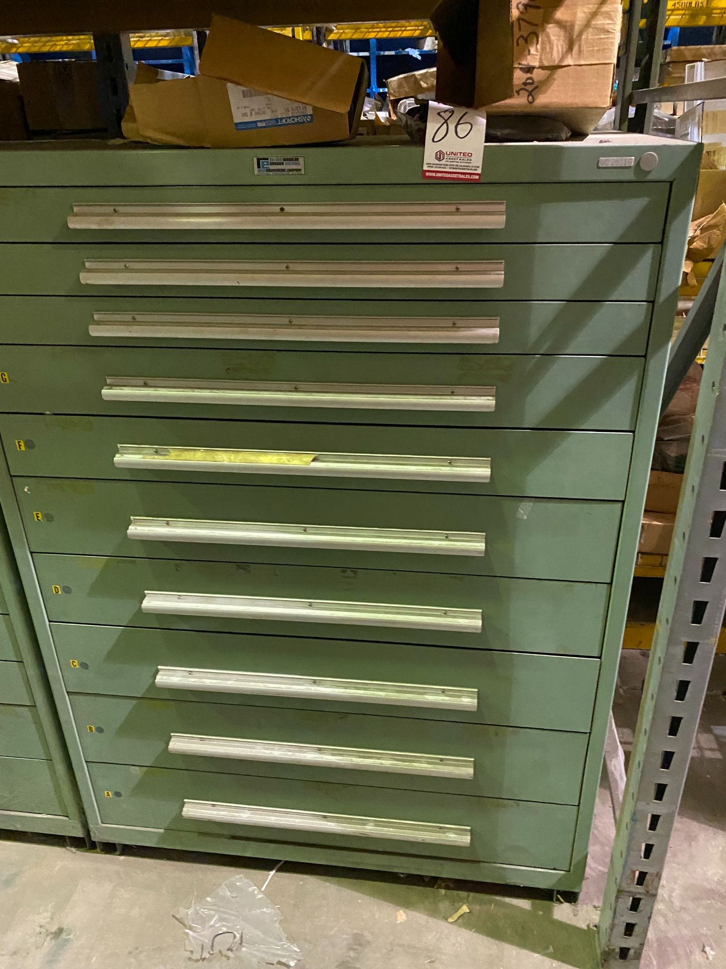 NU-ERA 45"W X 28"D X 60"T 10-DRAWER CABINET, WITH CONTENTS