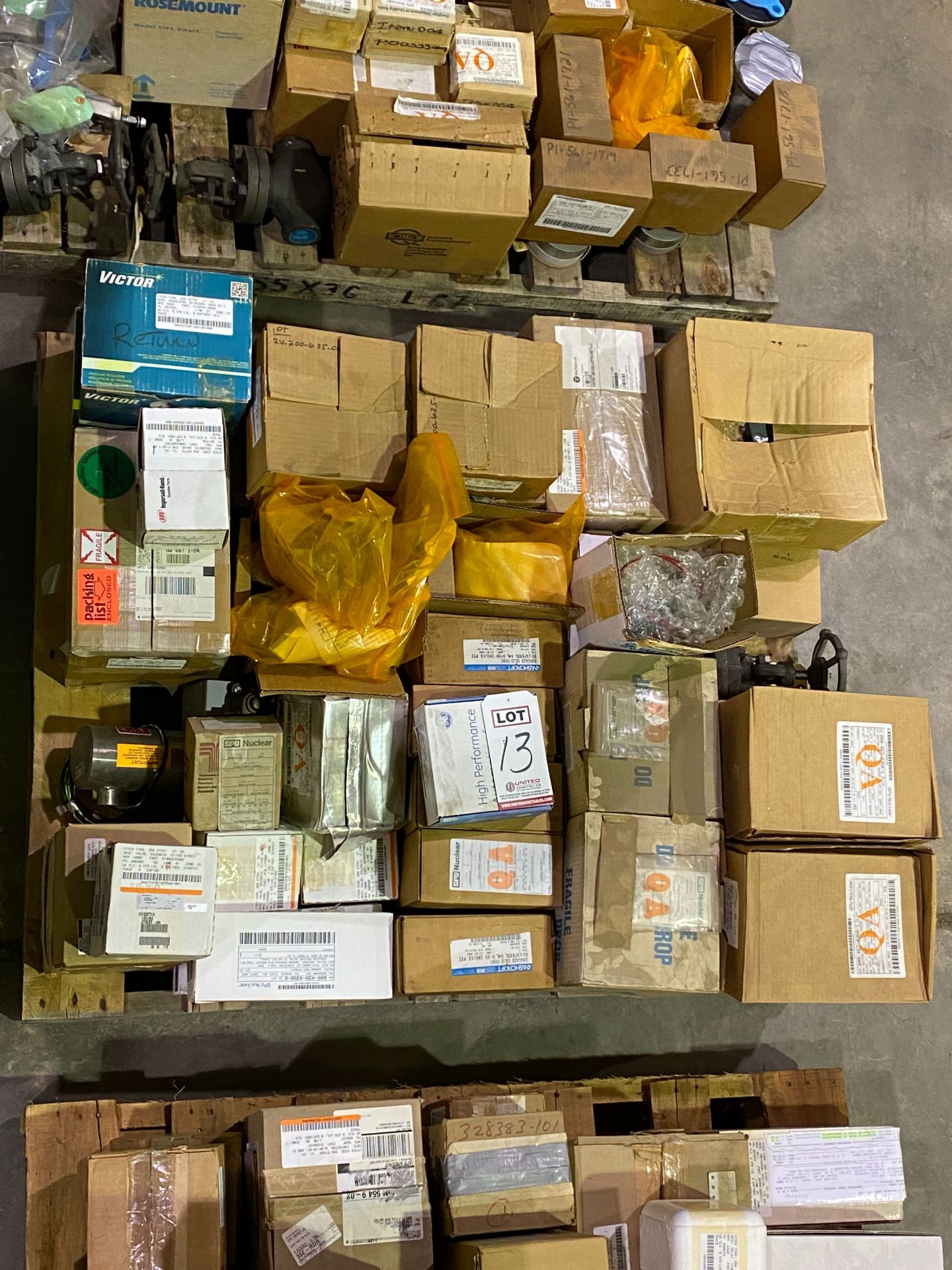 PALLET OF GAGES, VALVES, REGULATORS & MISC.