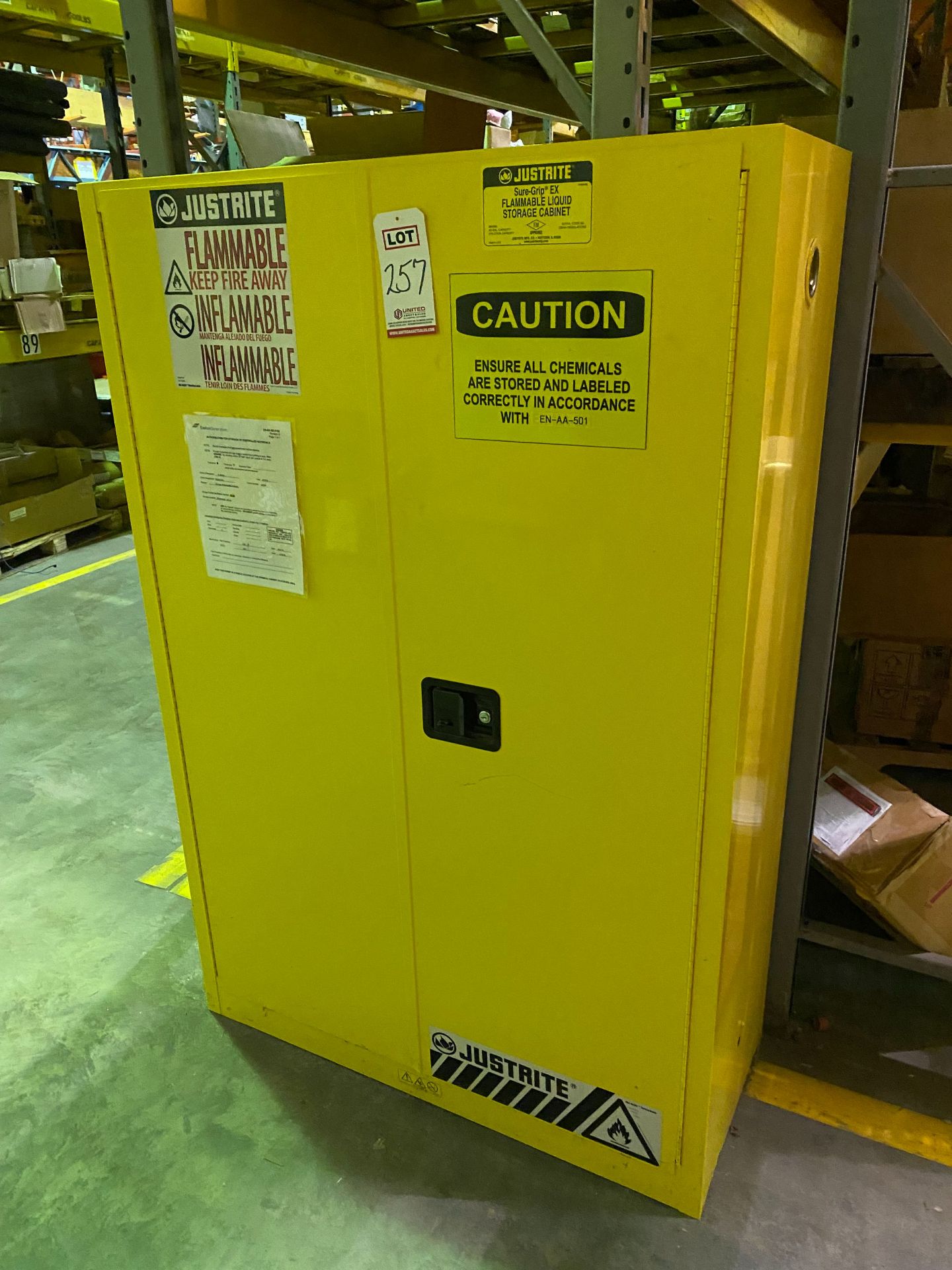 JUSTRITE FLAMMABLE STORAGE CABINET 43"W X 18"D X 66"H