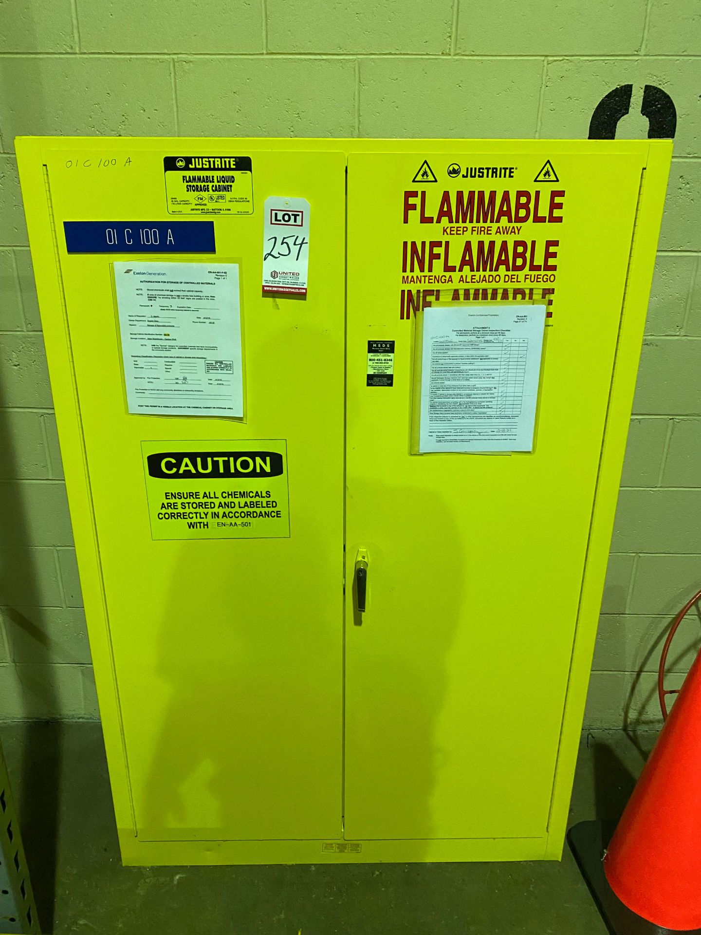 JUSTRITE FLAMMABLE STORAGE CABINET 43"W X 18"D X 66"H