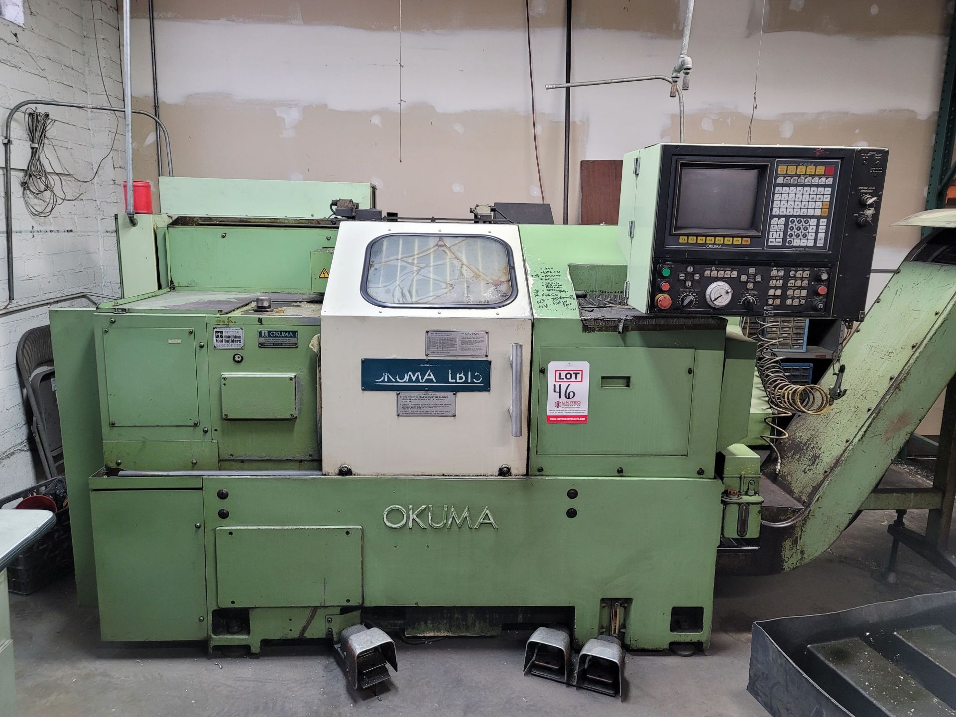 OKUMA LB15 TURNING CENTER, OSP5000L-G CONTROL, 8" HYDRAULIC CHUCK, 12-STATION ATC, TAILSTOCK,