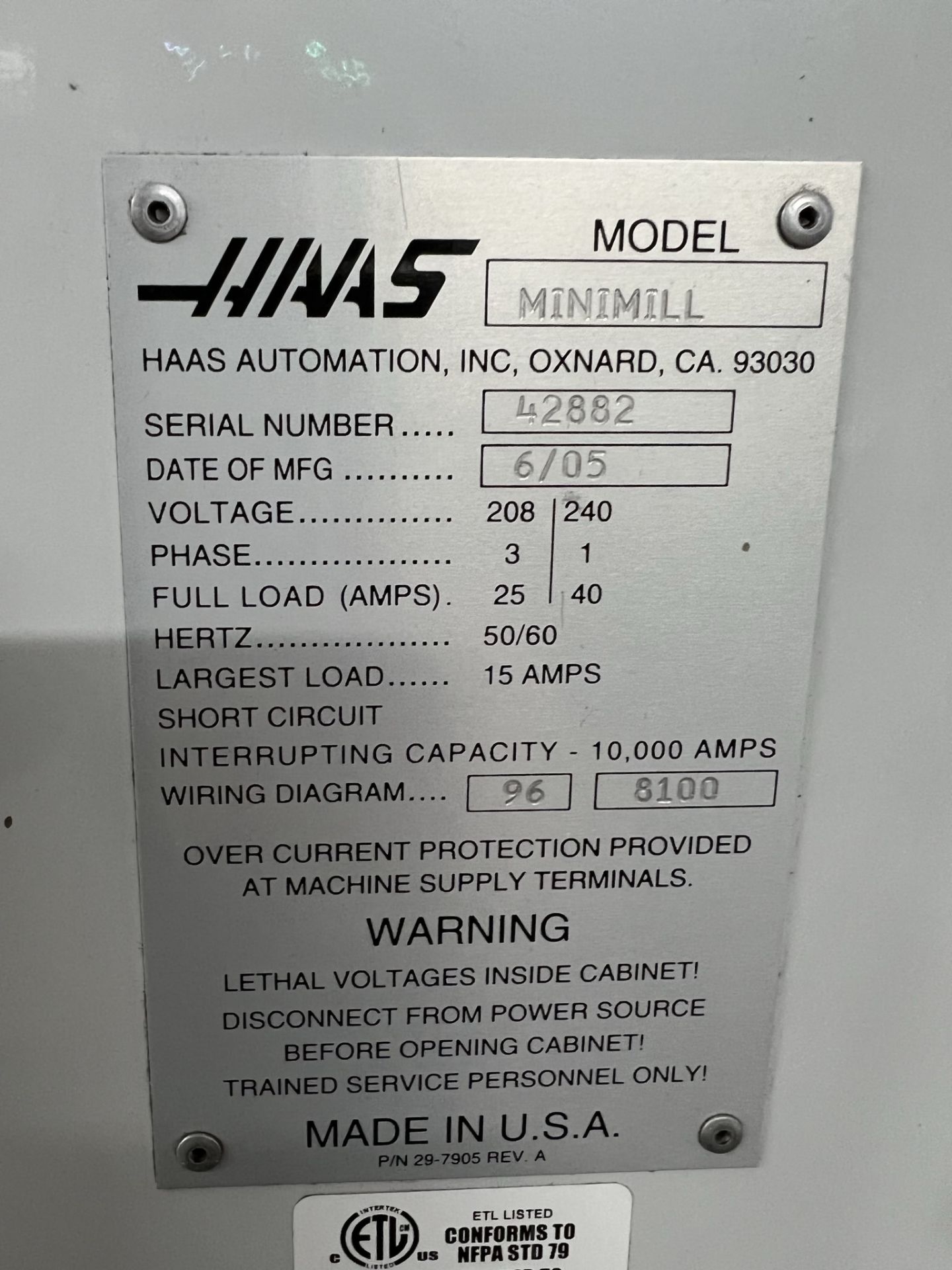 2005 HAAS MINI MILL CNC VERTICAL MILL, 16" X, 12" Y, 10" Z, 36" X 12" TABLE, 6,000 RPM SPINDLE, 10- - Image 11 of 11