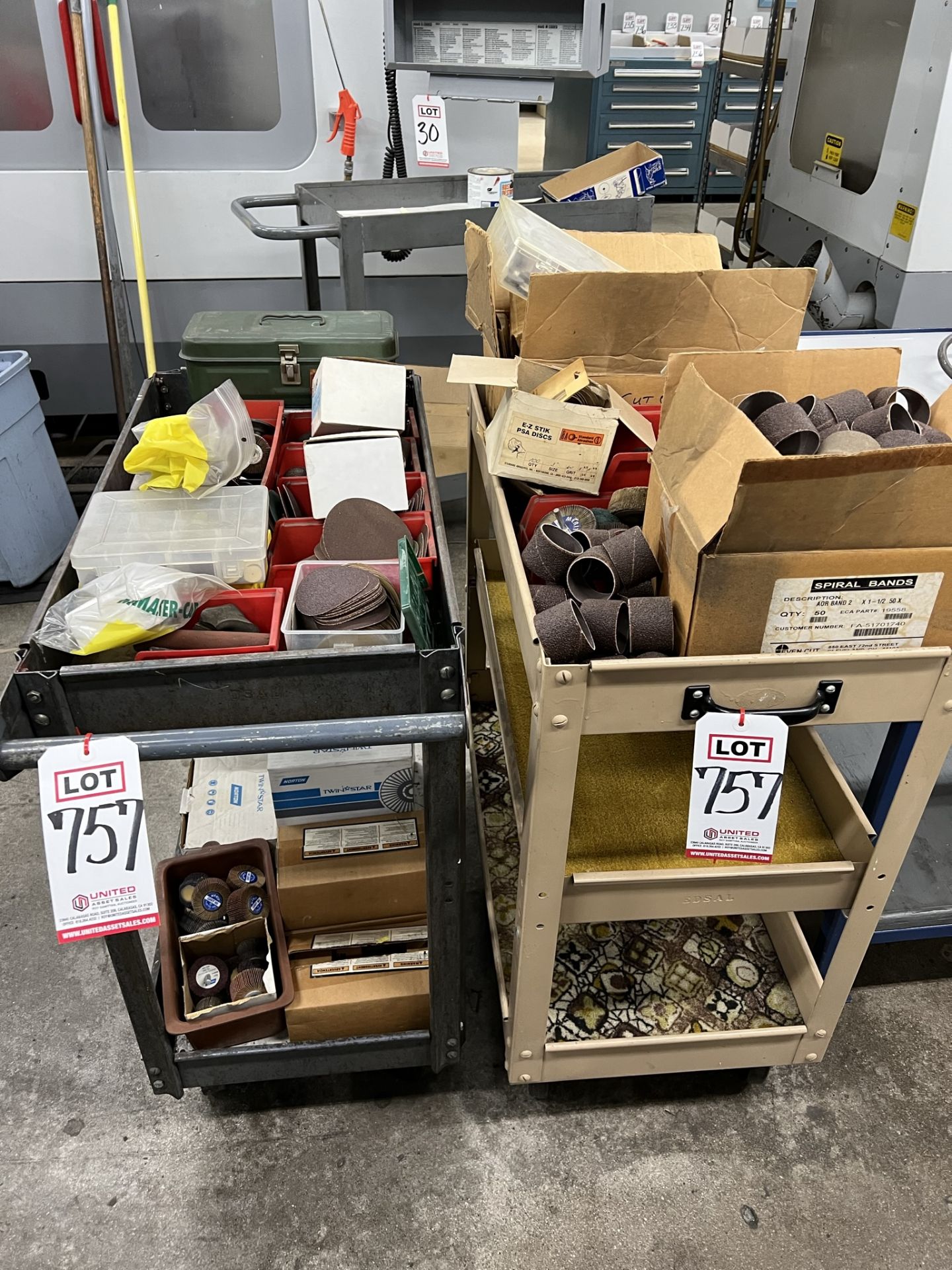 LOT - (2) CARTS, W/ CONTENTS OF ABRASIVES