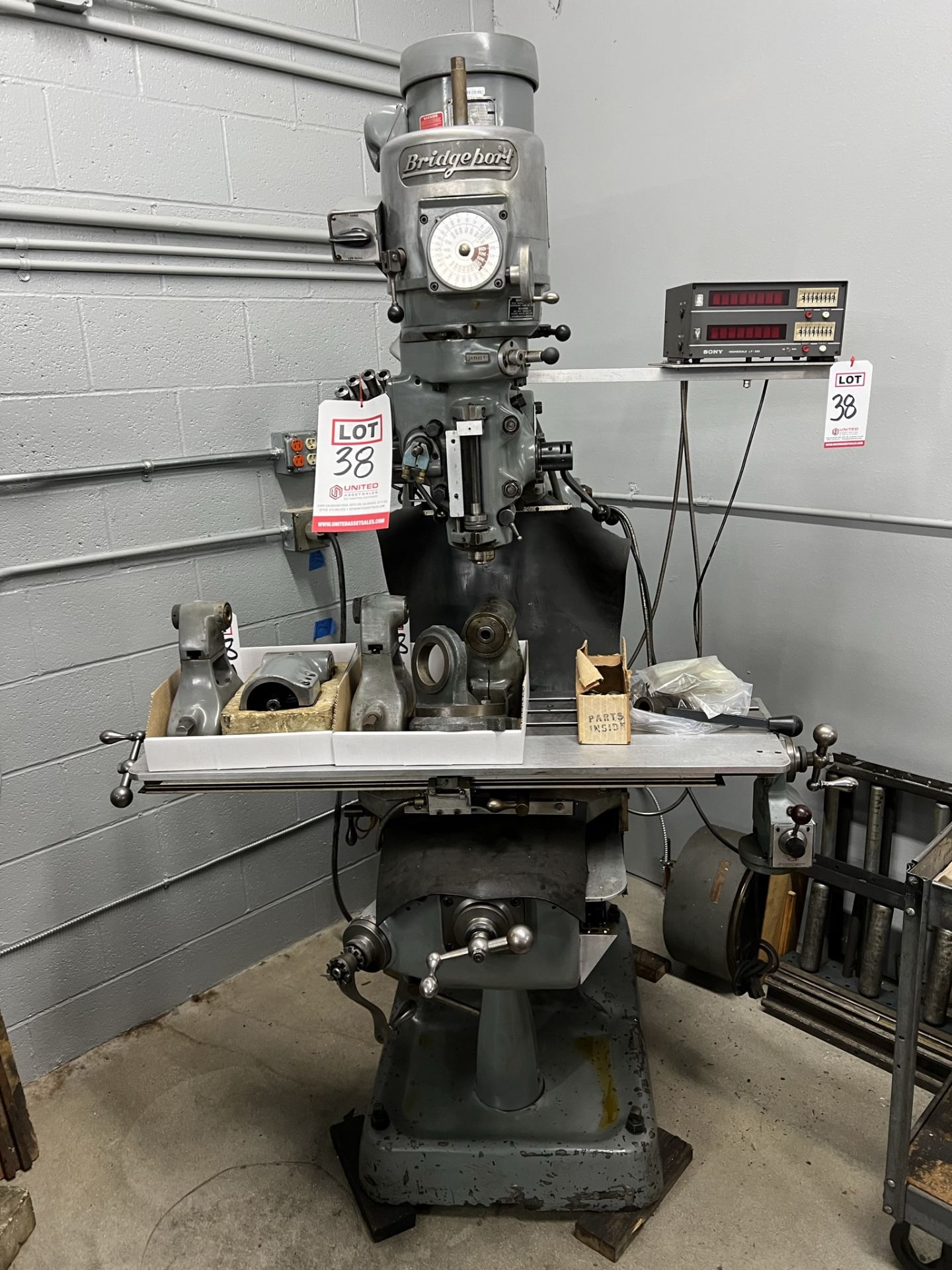 BRIDGEPORT VERTICAL MILL, 9" X 42" TABLE, SONY MAGNESCALE LF-200 DRO, POWER FEED, S/N 12/BR