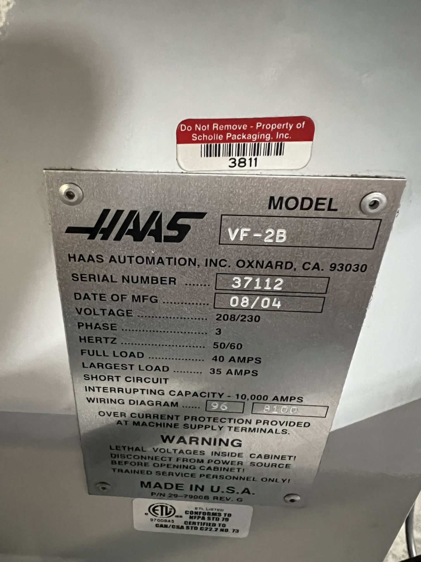 2004 HAAS VF-2B VERTICAL MACHINING CENTER, VOP-D, XYZ TRAVELS: 30" X 16" X 20", 36" X 14" TABLE, - Image 21 of 21