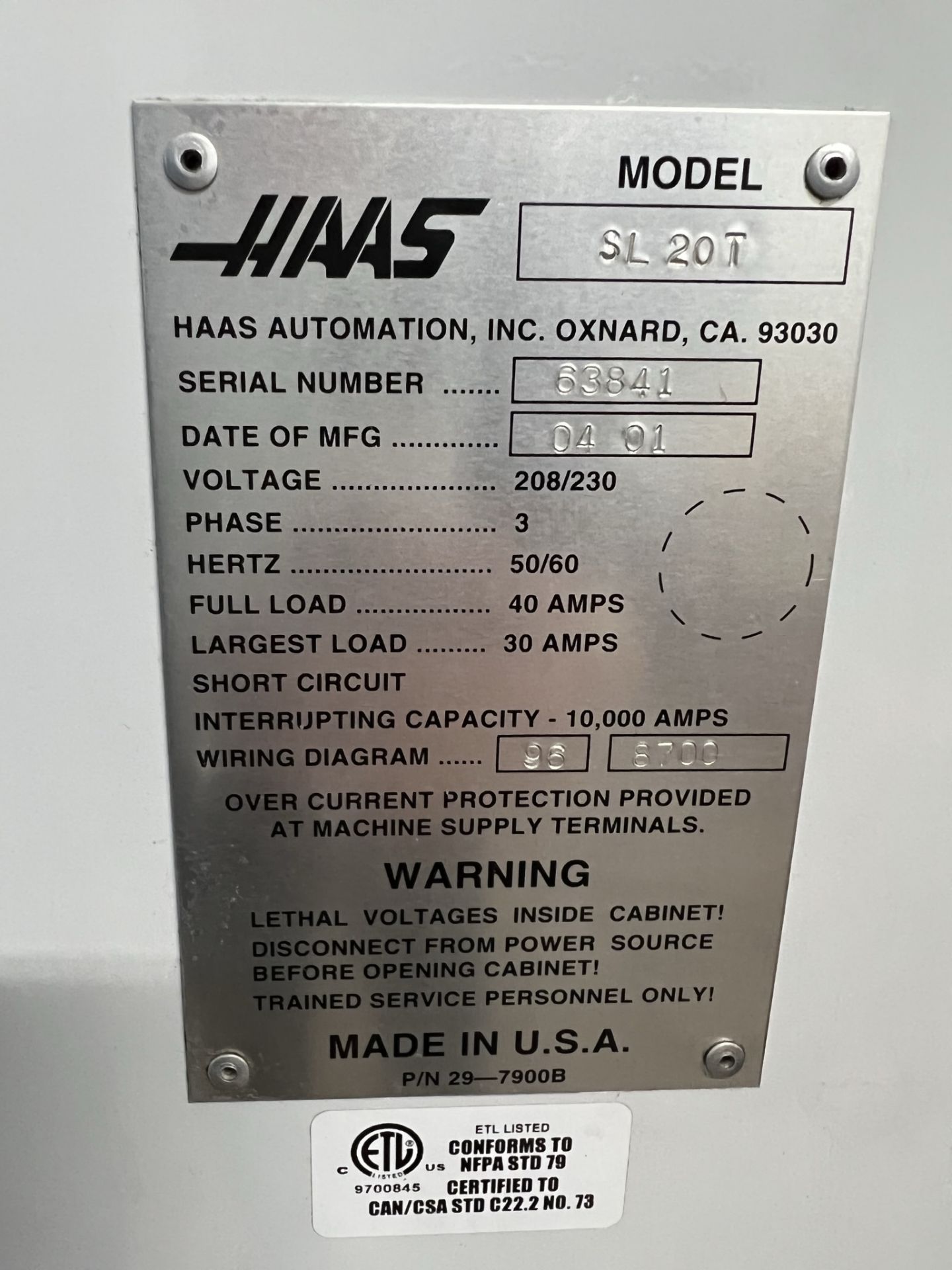 2001 HAAS SL-20T TURNING CENTER, 8" CHUCK, 20" SWING, 10.3" MAX CUTTING DIAMETER, 24" MAX CUTTING - Image 16 of 18