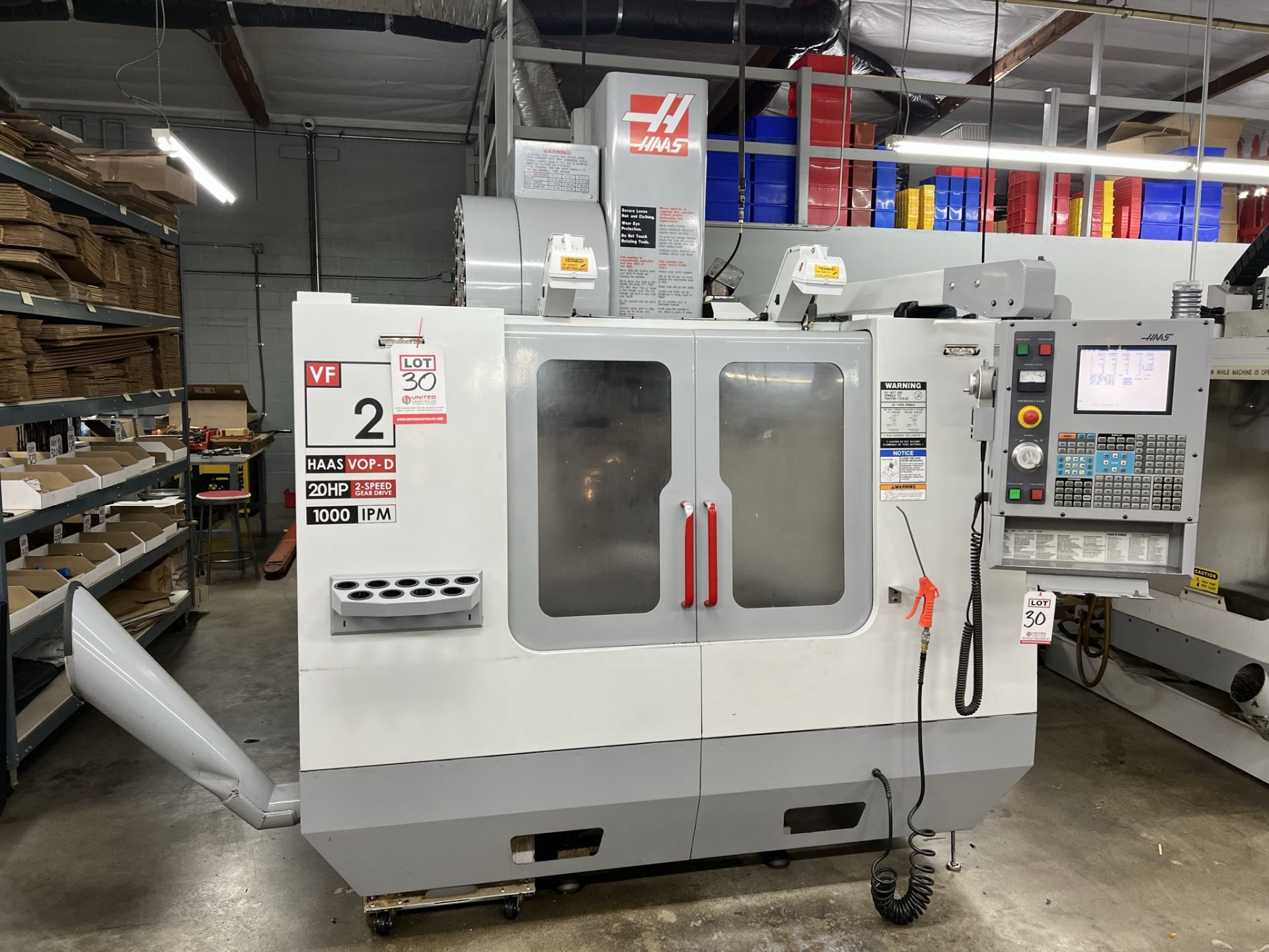 2004 HAAS VF-2B VERTICAL MACHINING CENTER, VOP-D, XYZ TRAVELS: 30" X 16" X 20", 36" X 14" TABLE,