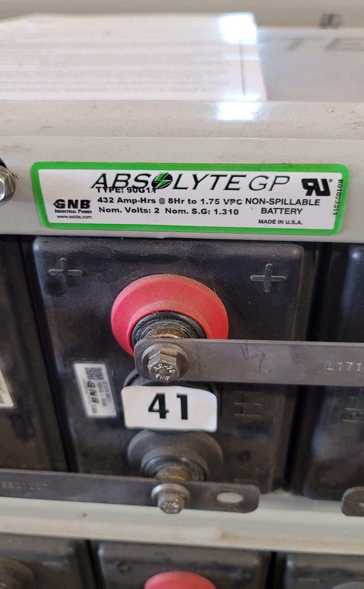 LOT - GNB INDUSTRIAL POWER ABSOLYTE 5-STACK BATTERY BANK, (EACH STACK HOUSES (6) 2.3 VOLT CELLS), ( - Image 3 of 5